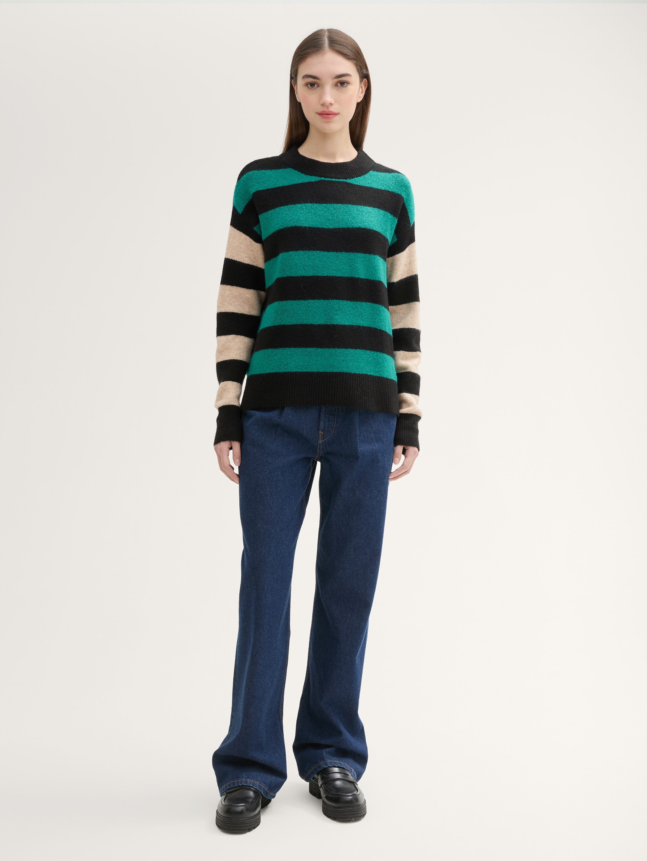 Gestreifter Strick Pullover - green_black_stripe_1 - 