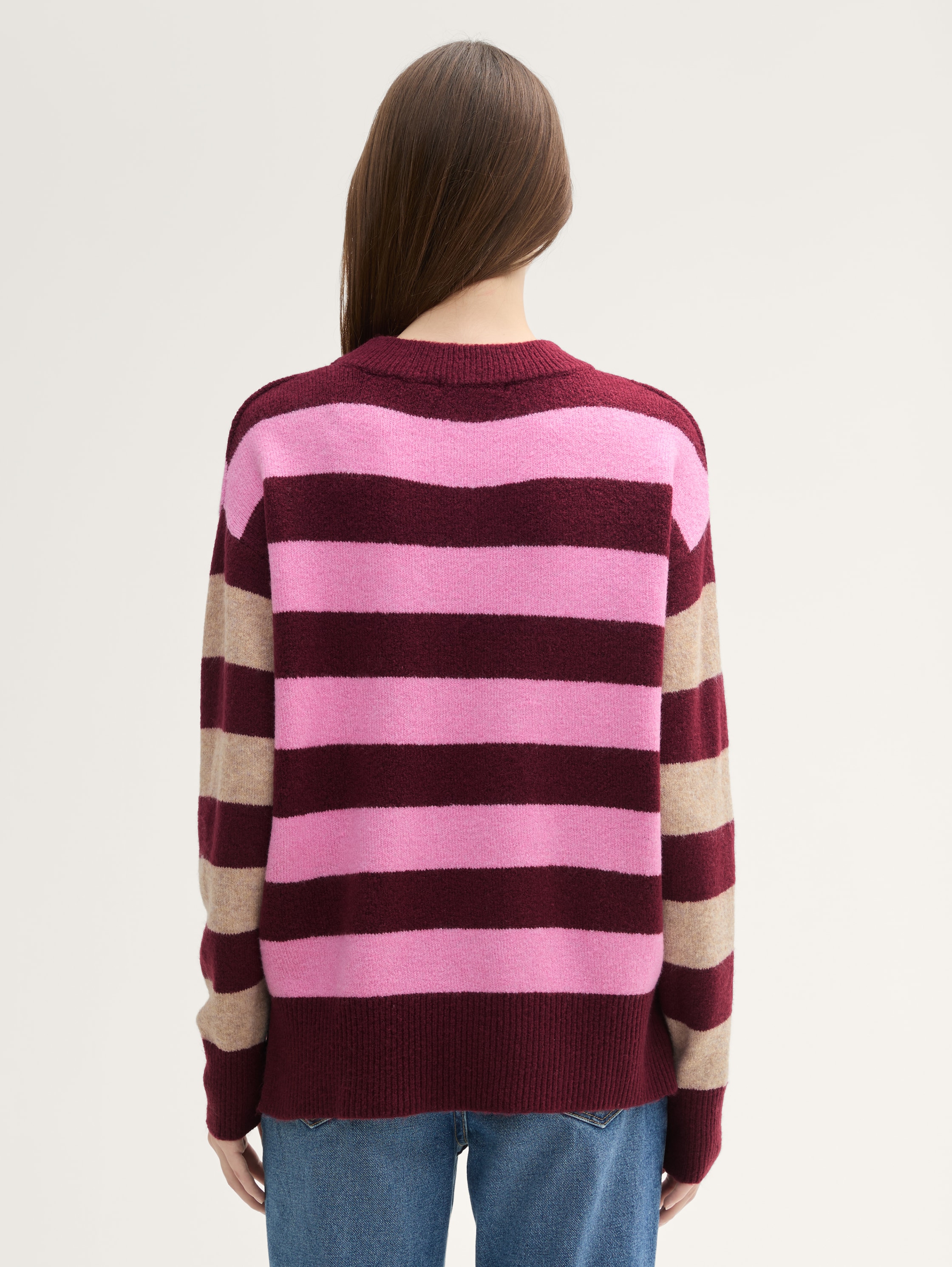 Gestreifter Strick Pullover - dark_red_pink_stripe - 