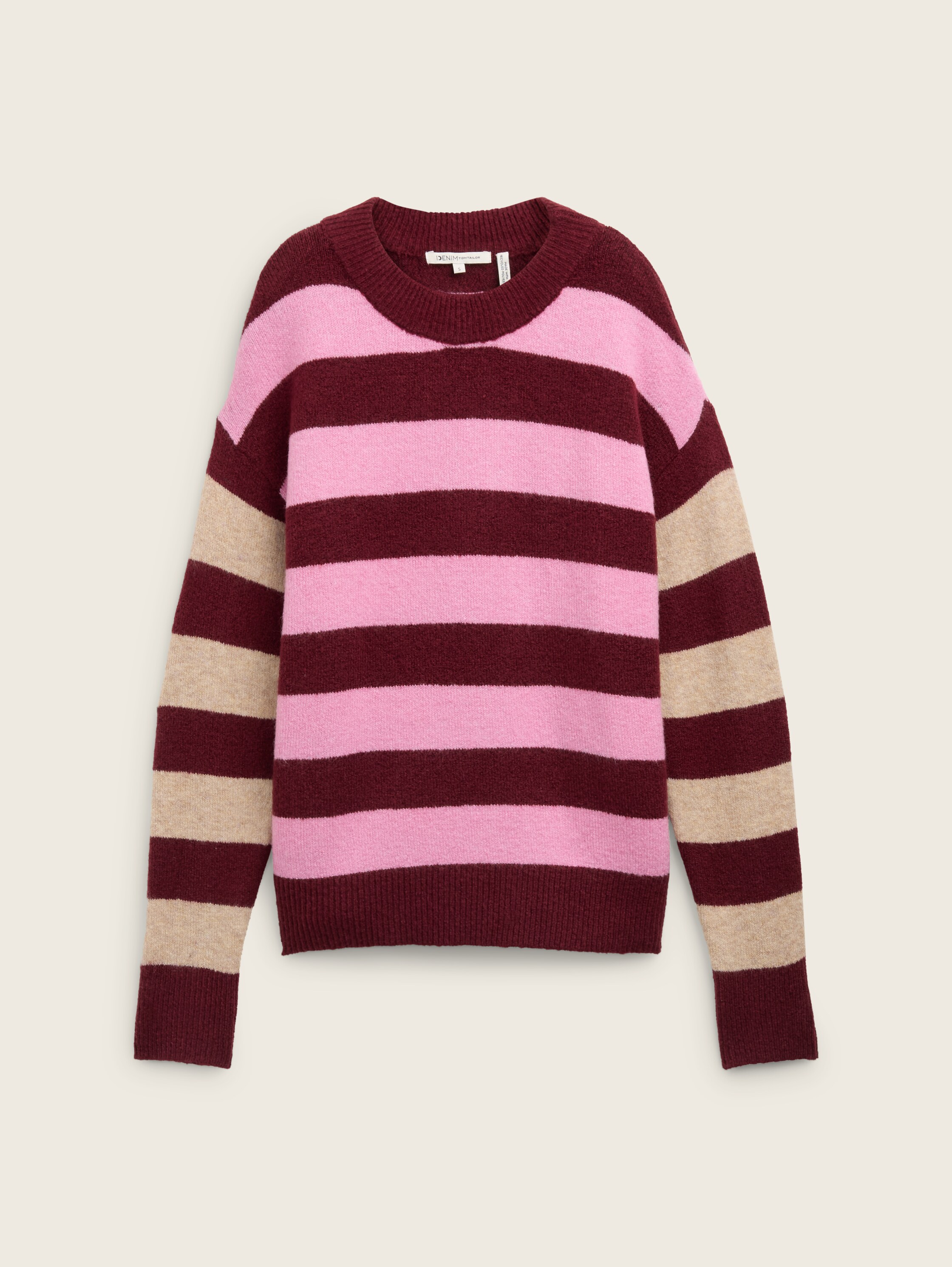 Gestreifter Strick Pullover - dark_red_pink_stripe - 
