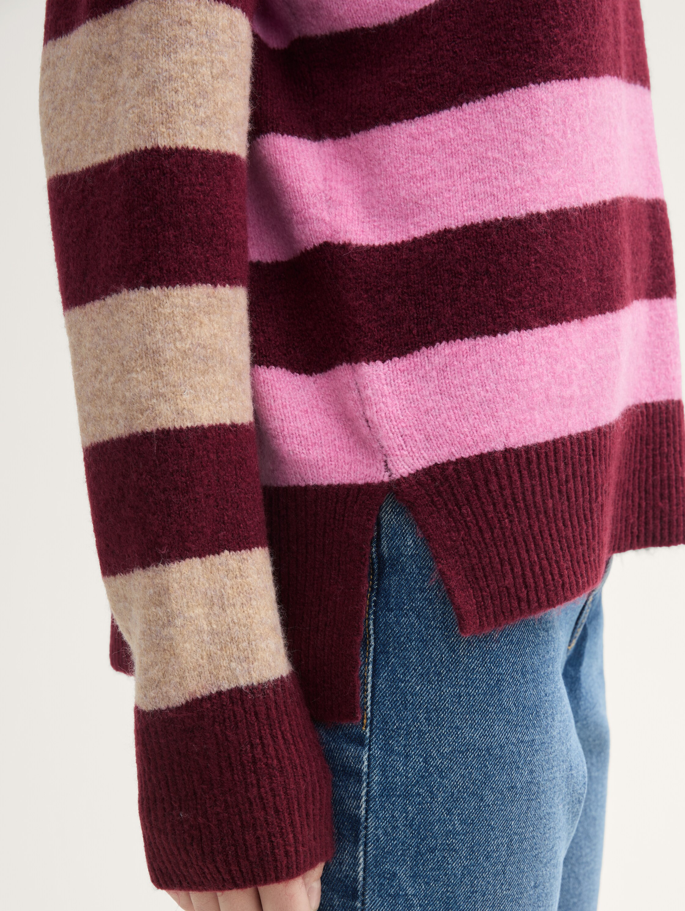 Gestreifter Strick Pullover - dark_red_pink_stripe - 