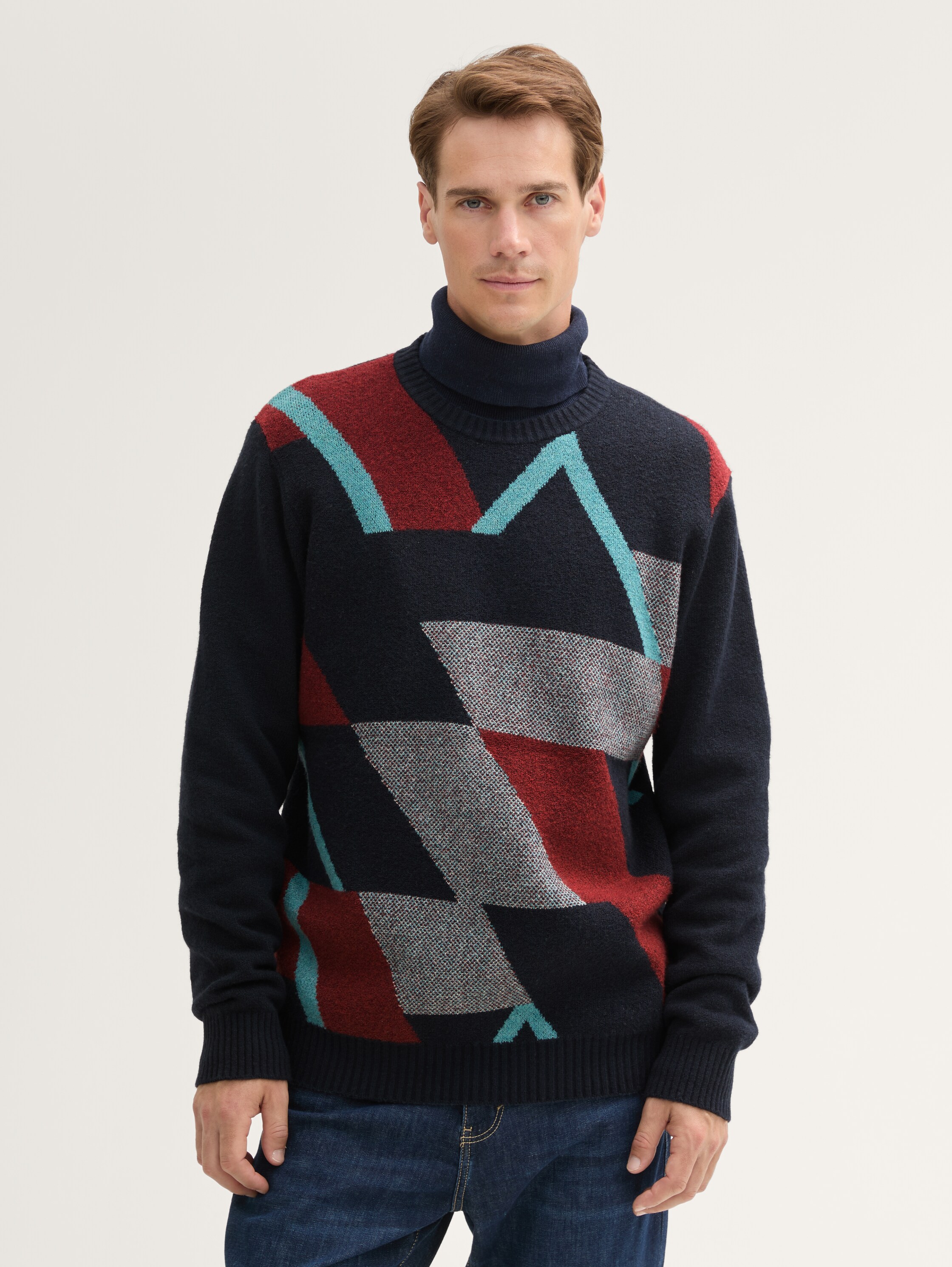 Gemusterter Strickpullover - navy_red_big_element_design - 