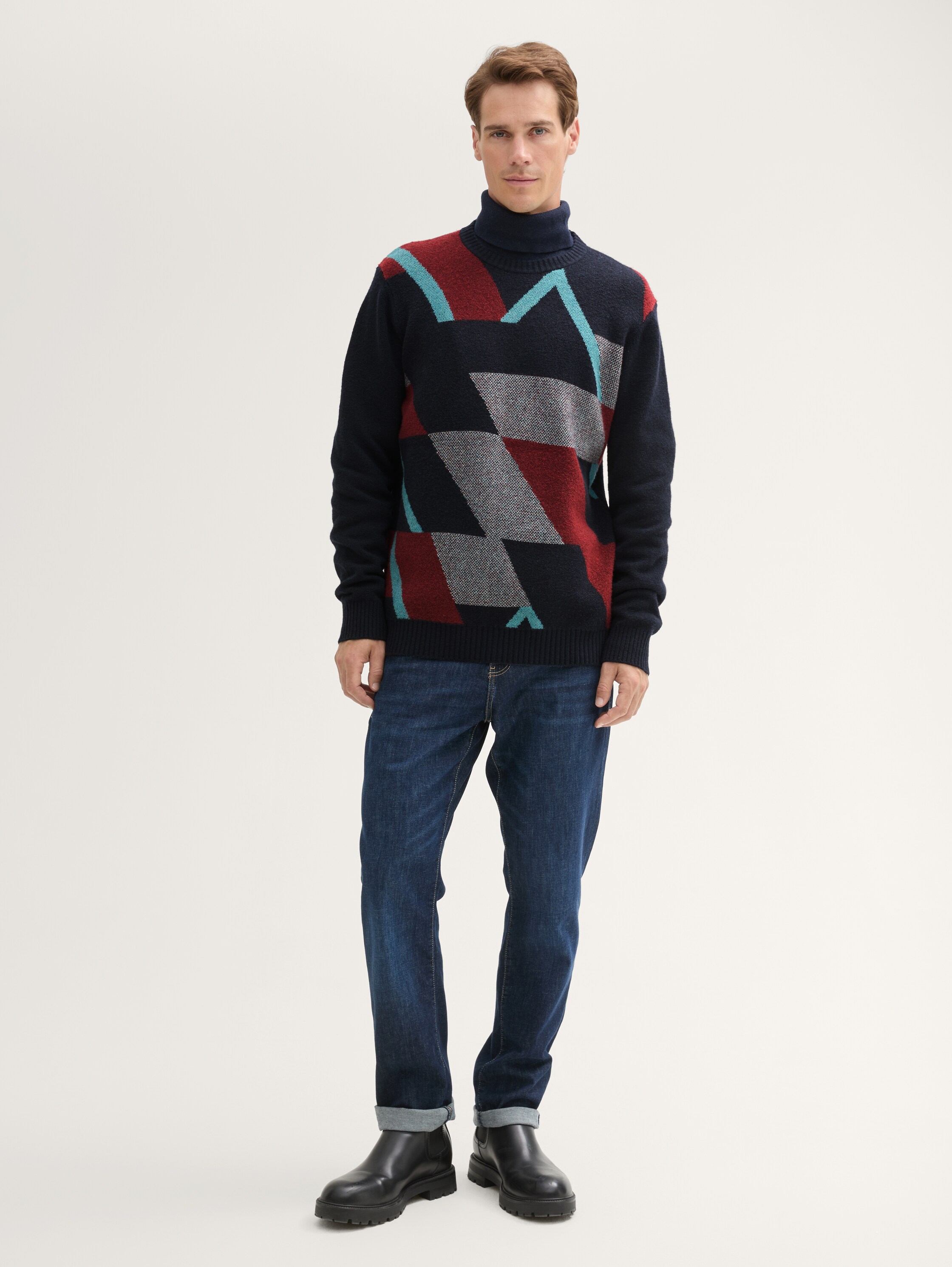Gemusterter Strickpullover - navy_red_big_element_design - 