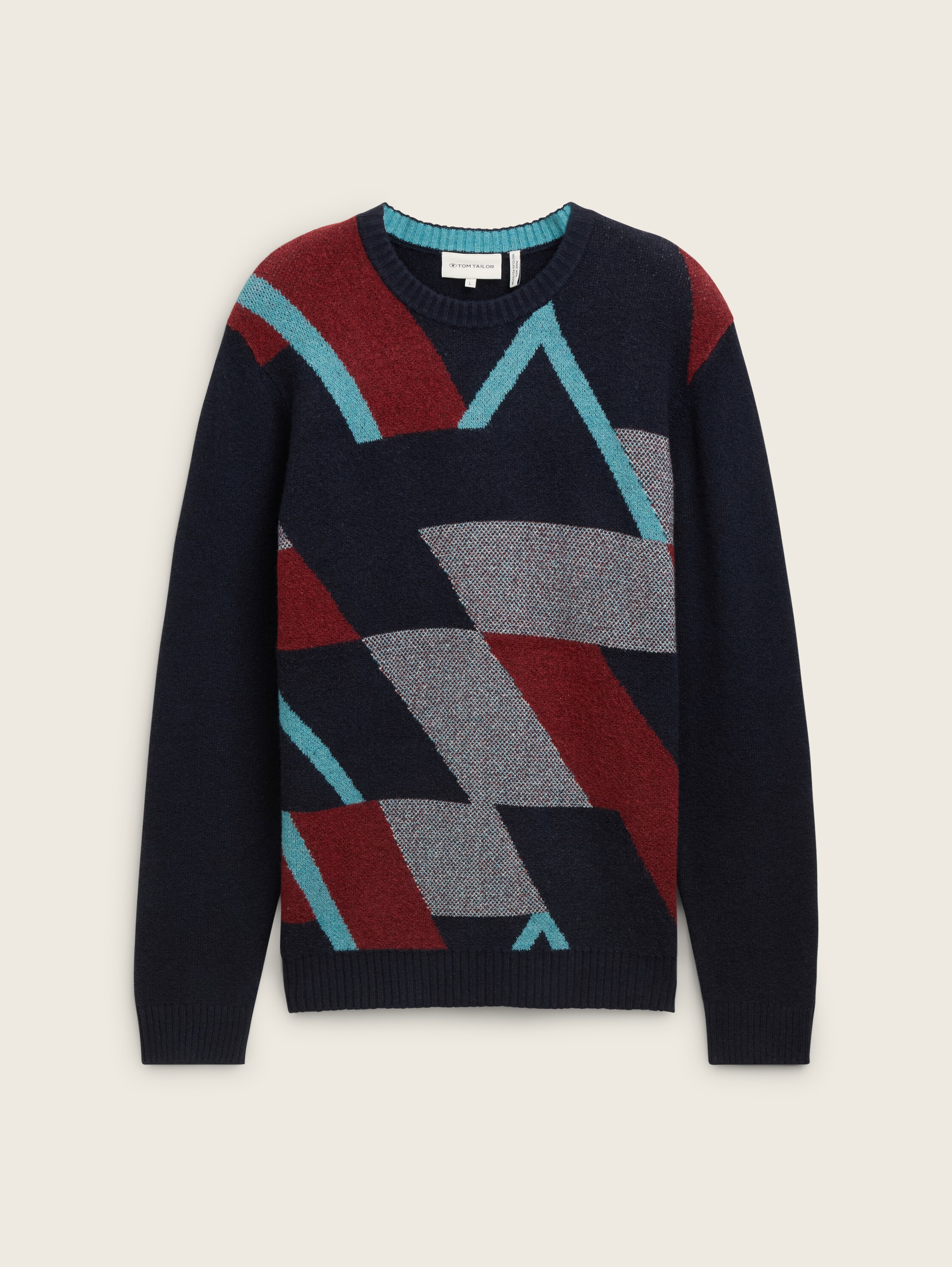 Gemusterter Strickpullover - navy_red_big_element_design - 