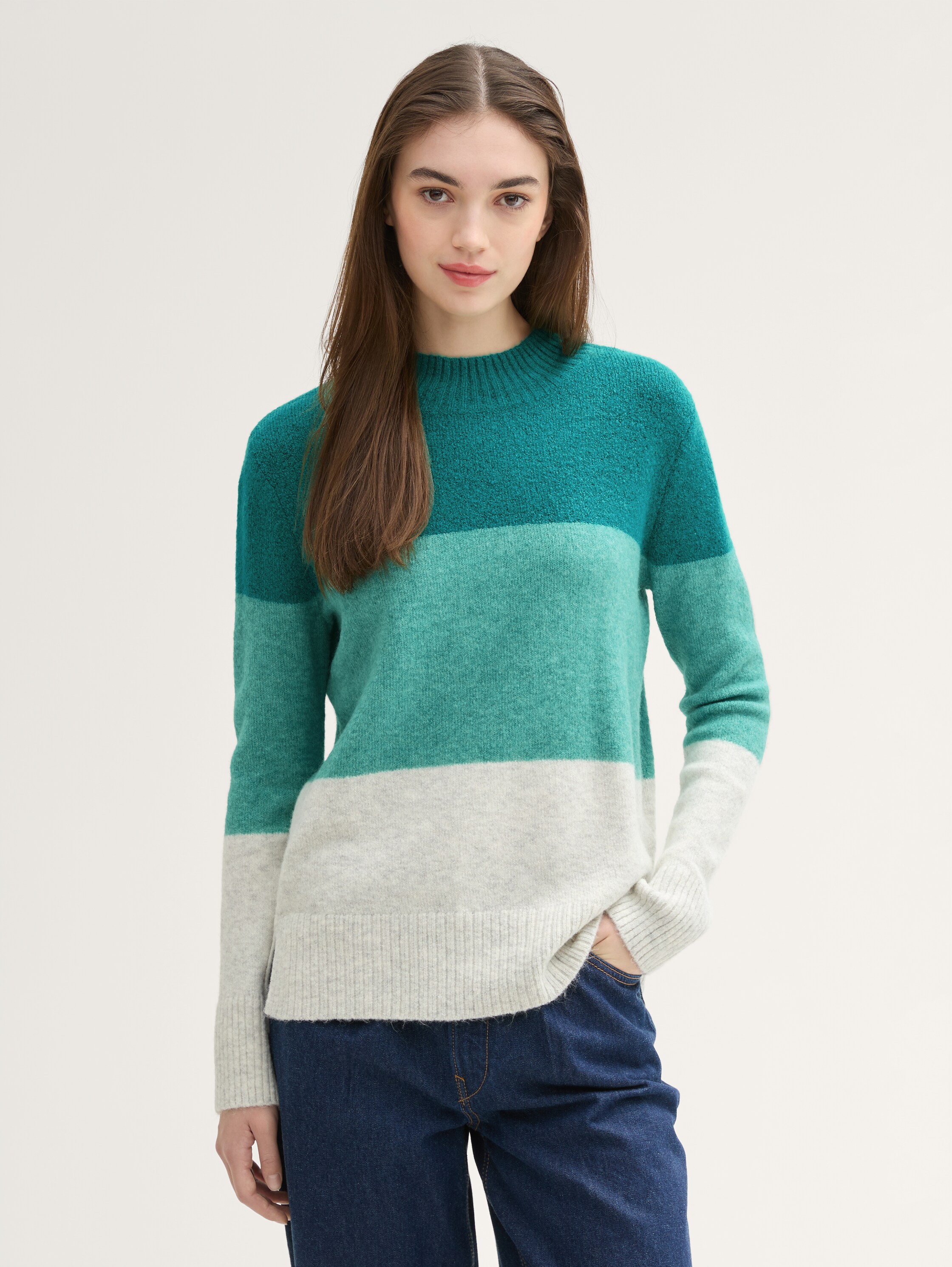 Strickpullover mit Colour Blocking - green_beige_colorblock - 