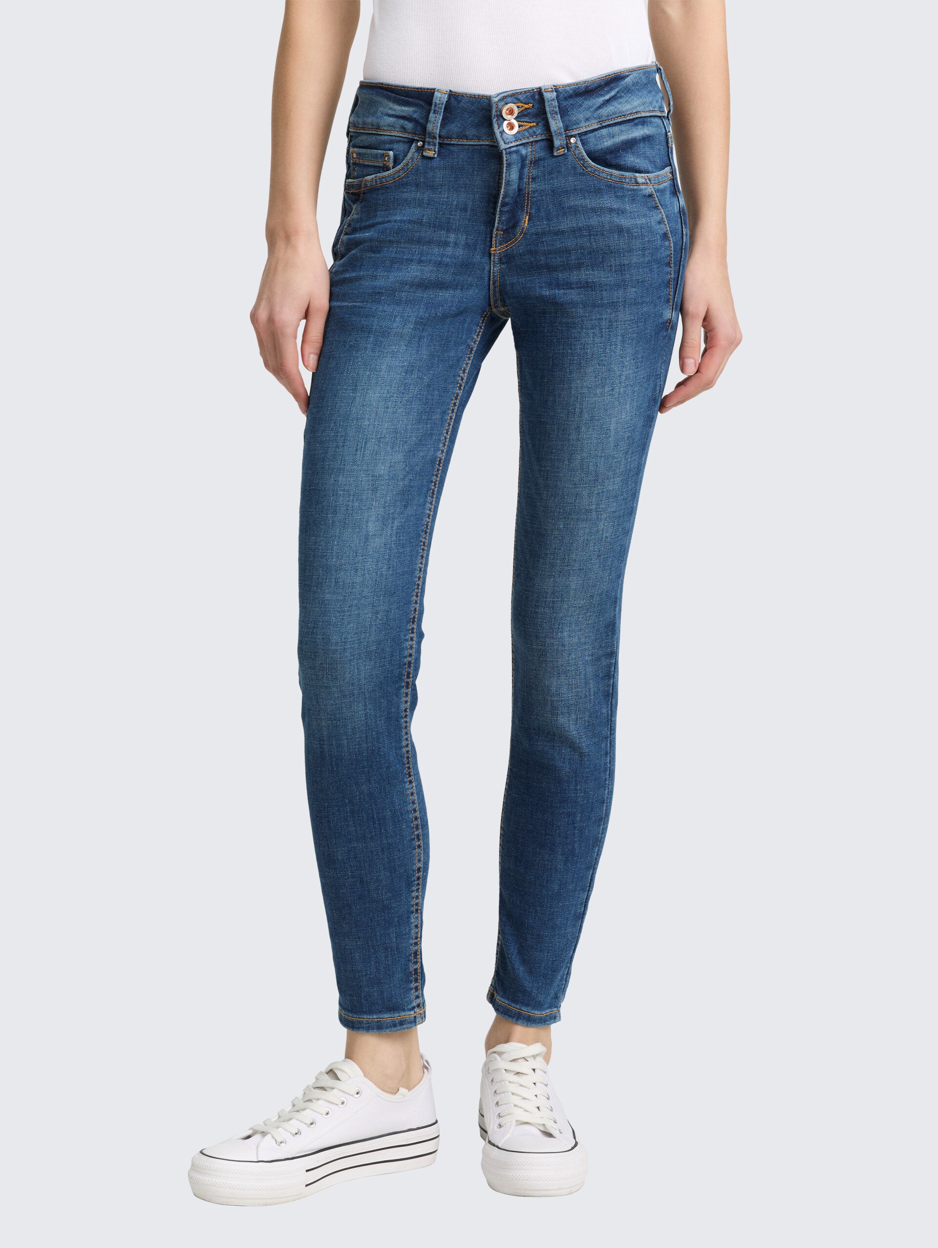 TTJONA EXTRA SKINNY Jeans - Used Mid Stone Blue Denim - Ausschnitt Model-Vorderansicht