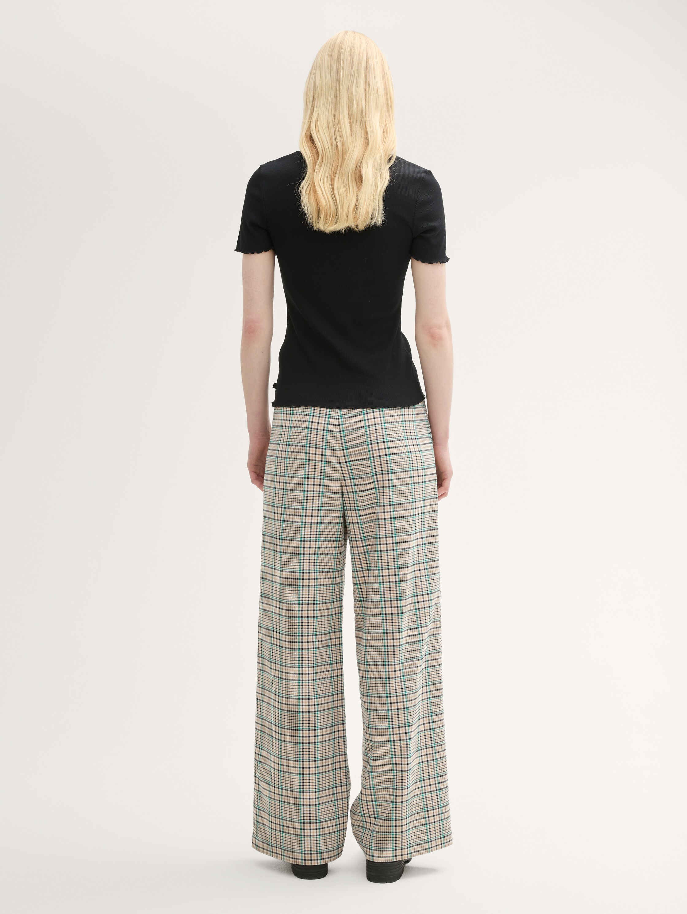 Wide Leg Hose mit Karomuster - beige_green_check - 