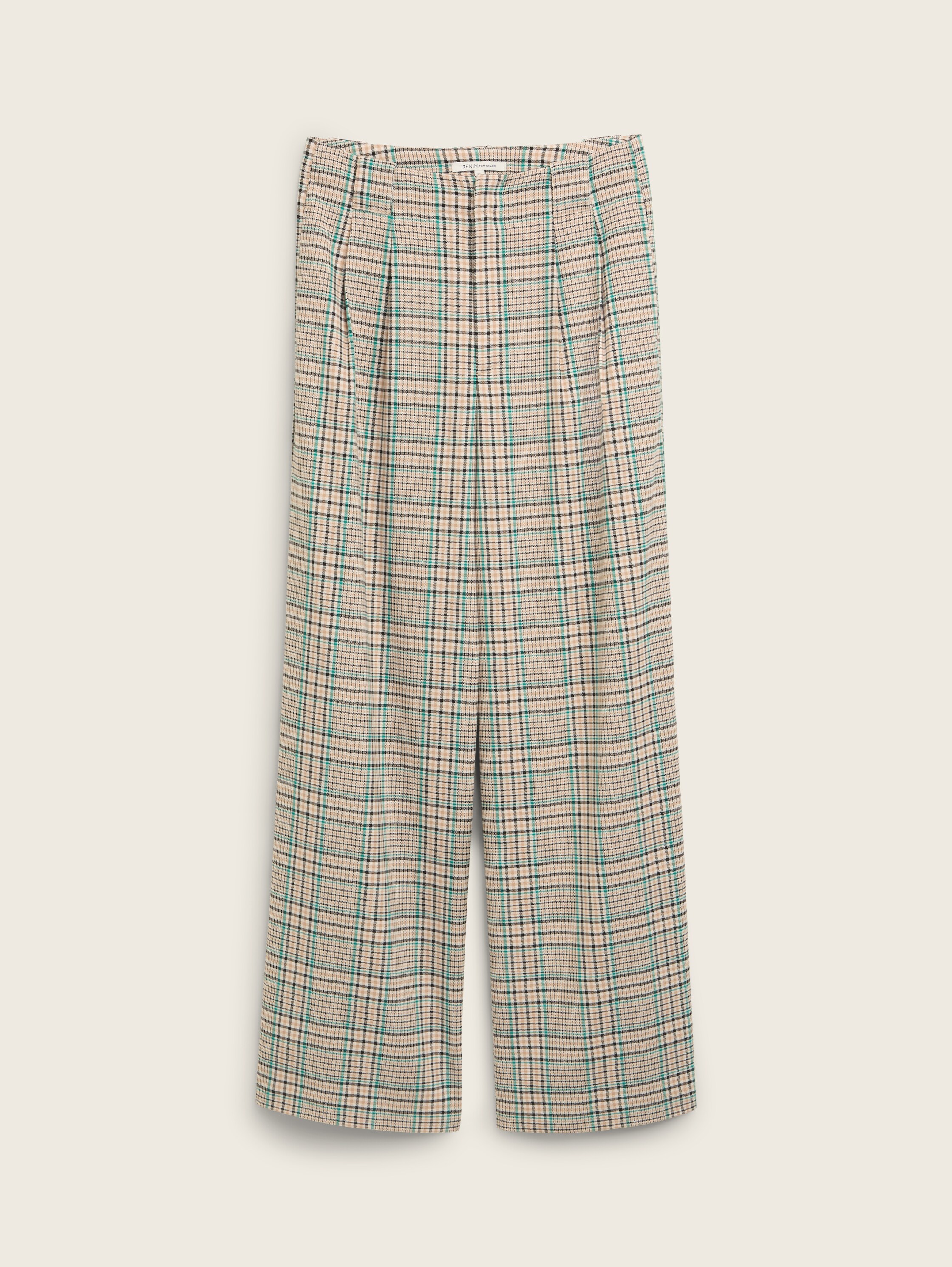Wide Leg Hose mit Karomuster - beige_green_check - 