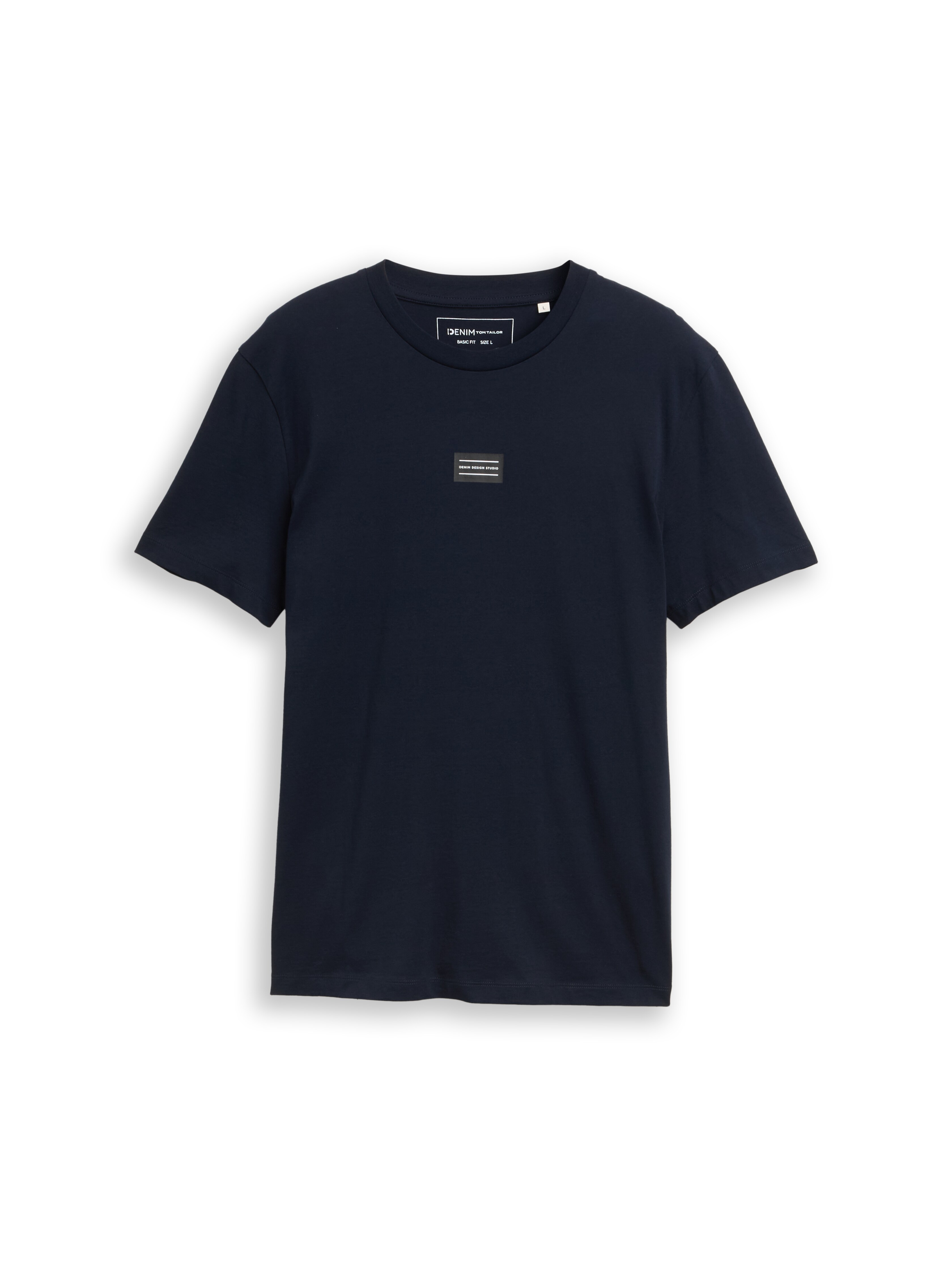 Basic T-shirt with logo print in blue by Tom Tailor