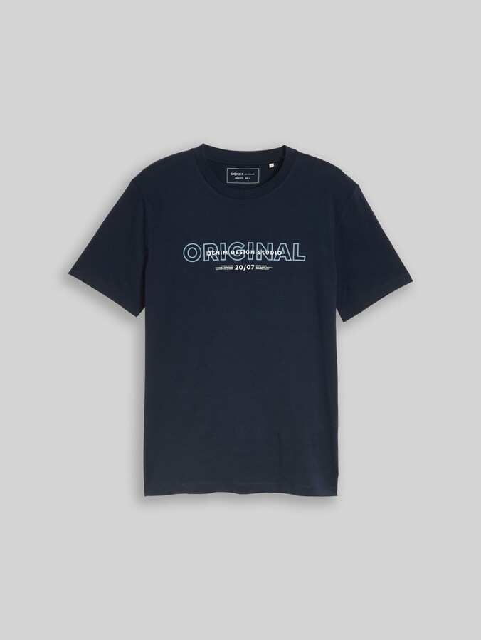 Basic T-shirt with logo print by Denim Male, soft navy