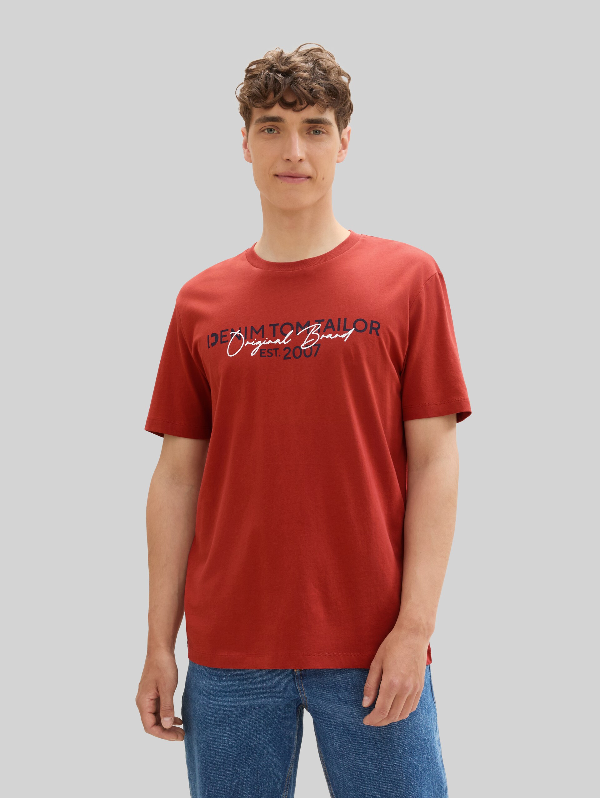Basic T-shirt met logo-print - currant red