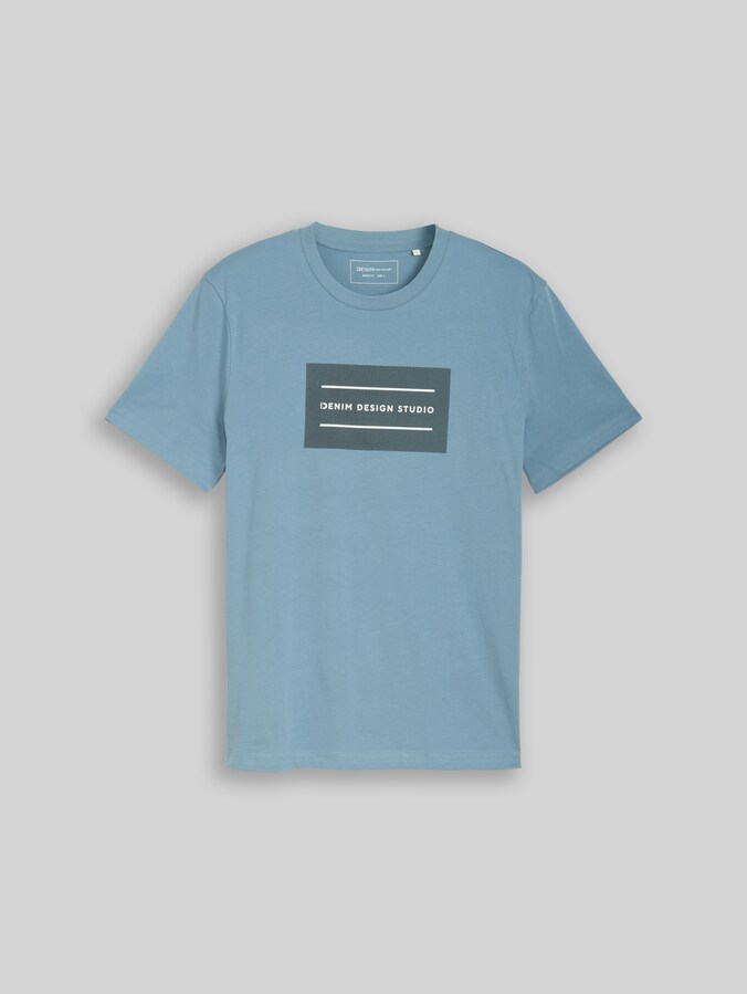Basic T-shirt with logo print by Denim Male, steel blue