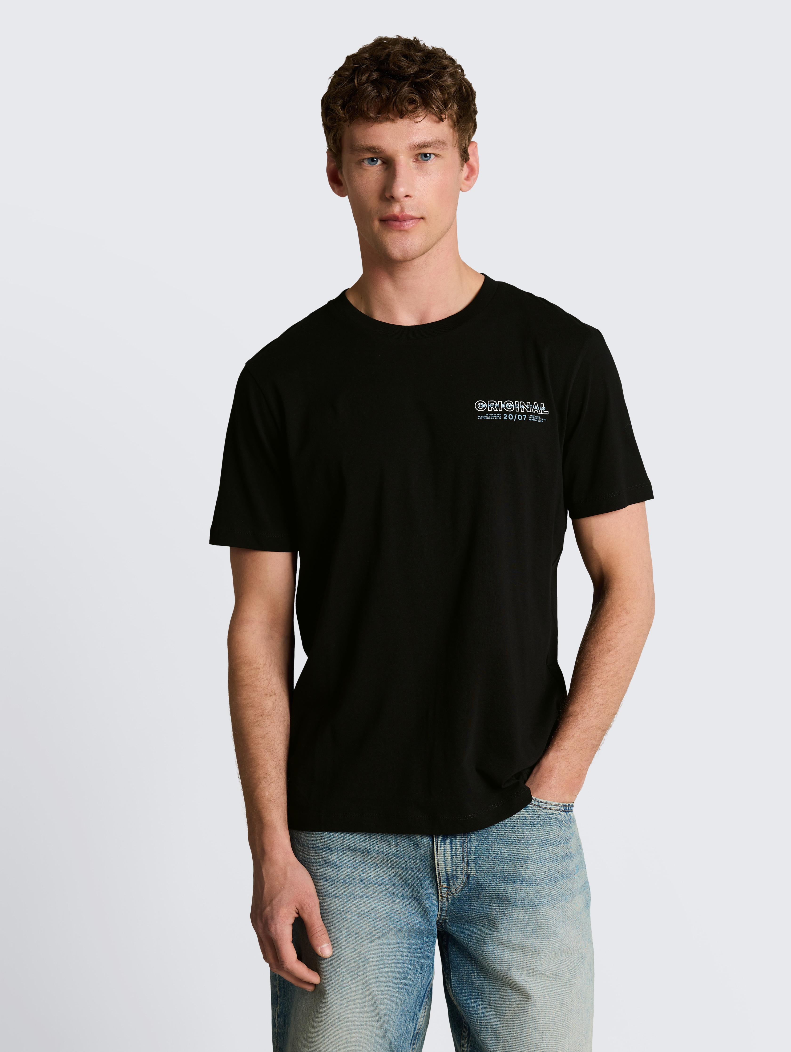 Basic T-Shirt mit Logo-Print von Denim Male, deep sea black