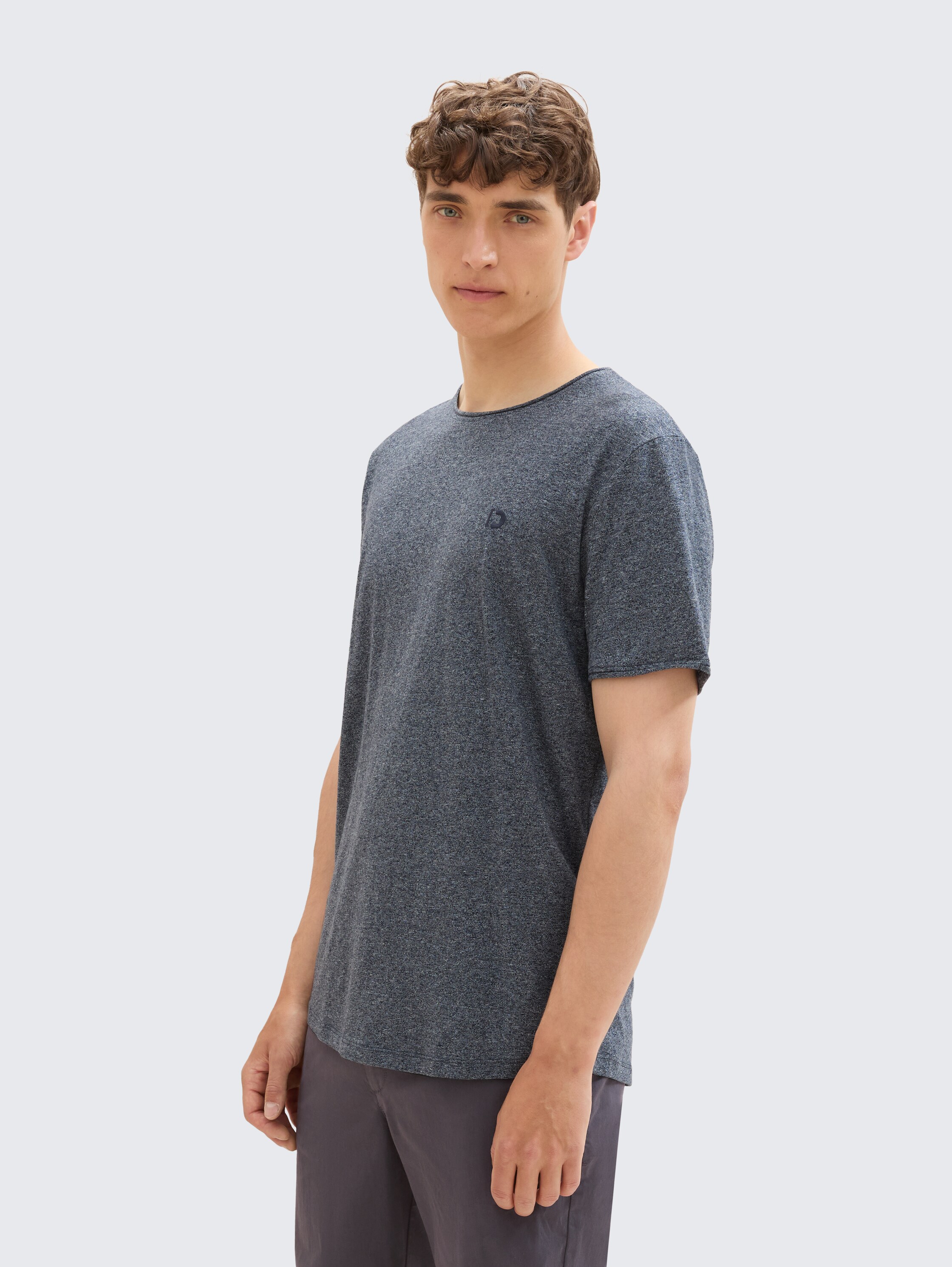 T-shirt in gemêleerde look - sky_captain_blue_1 - 