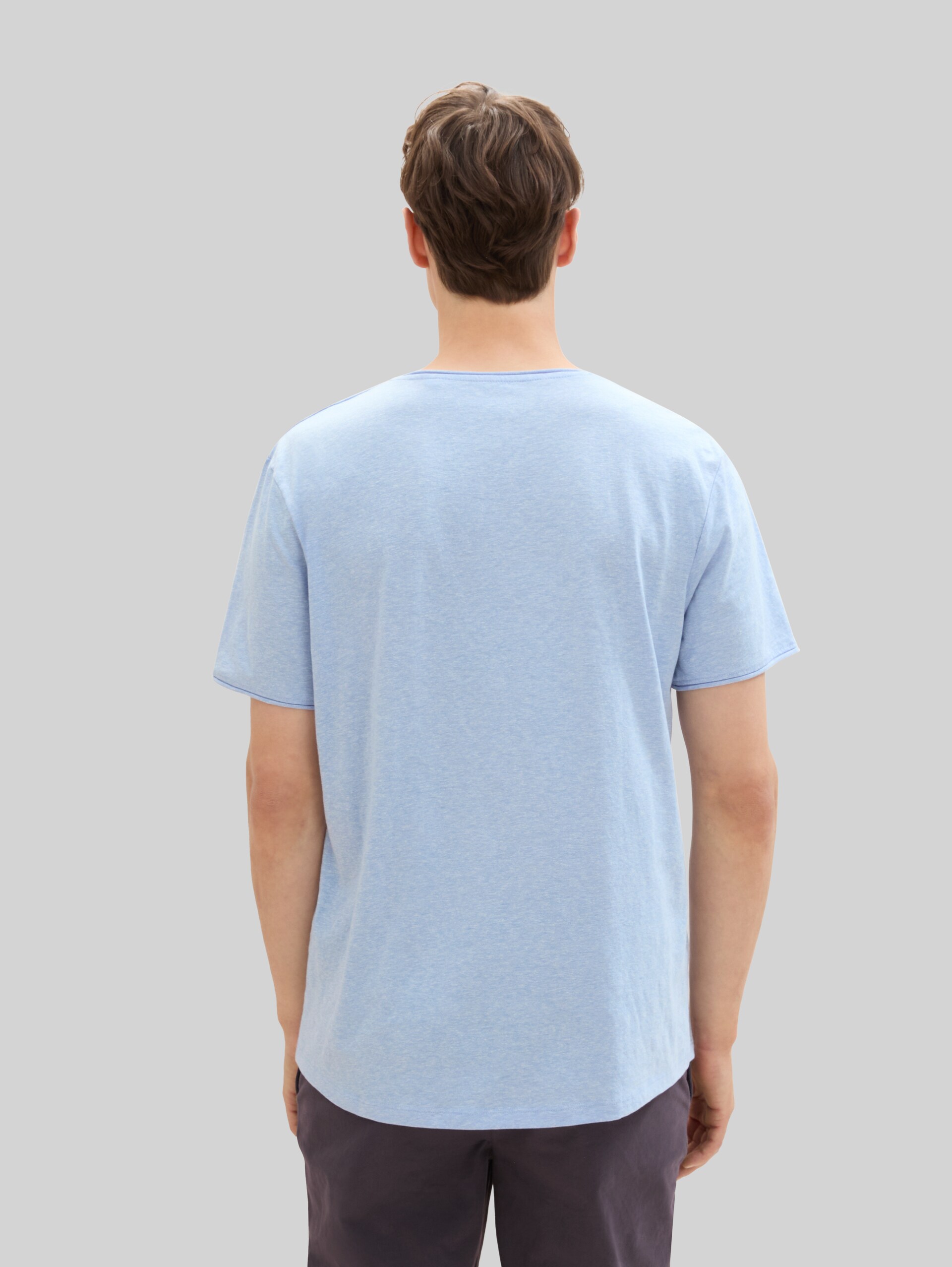 T-shirt in a melange look - Brunnera Blue - Neckline model-back view
