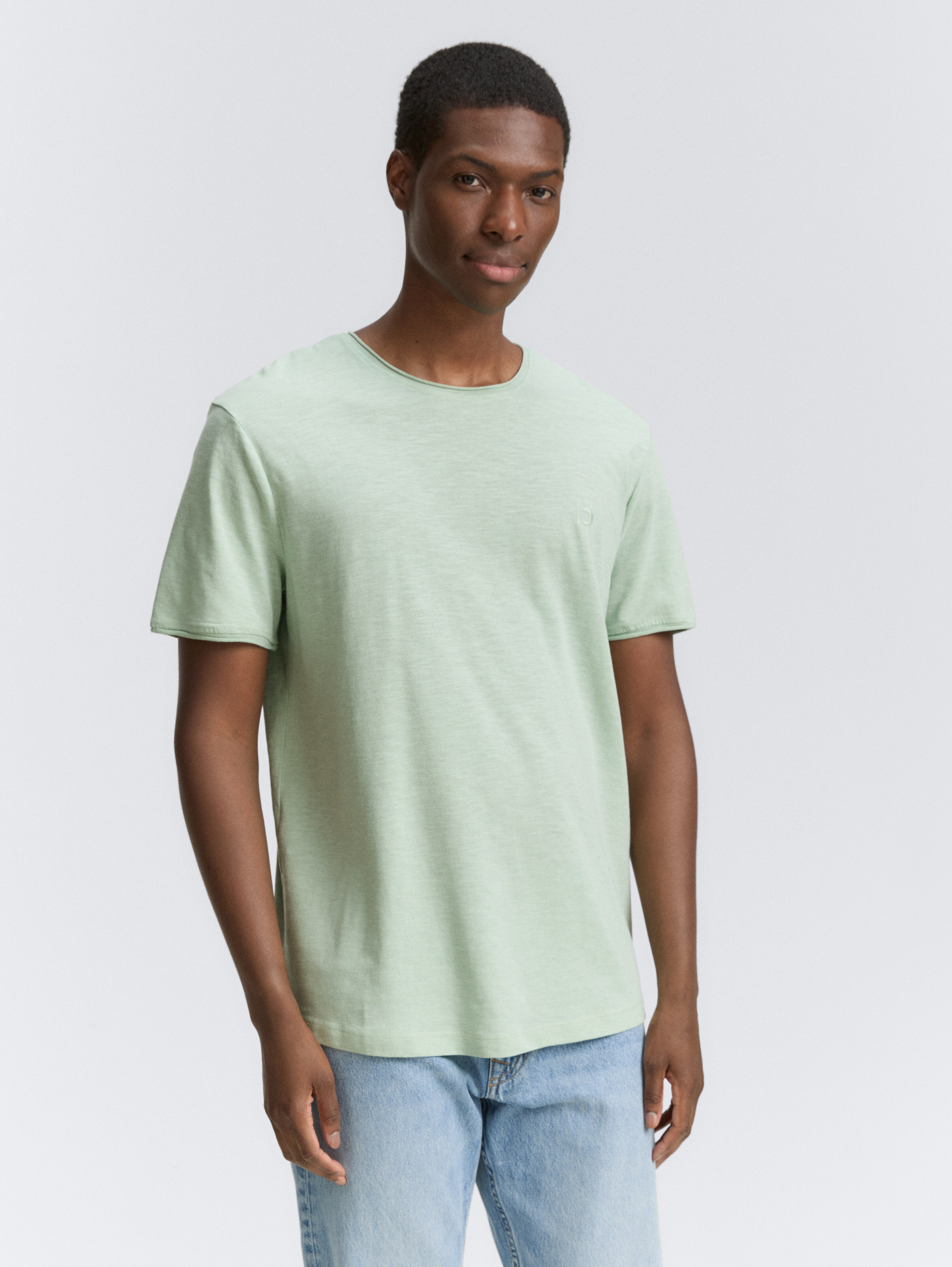 T-Shirt in Melange Optik von Denim Male, Fresh Mint Green