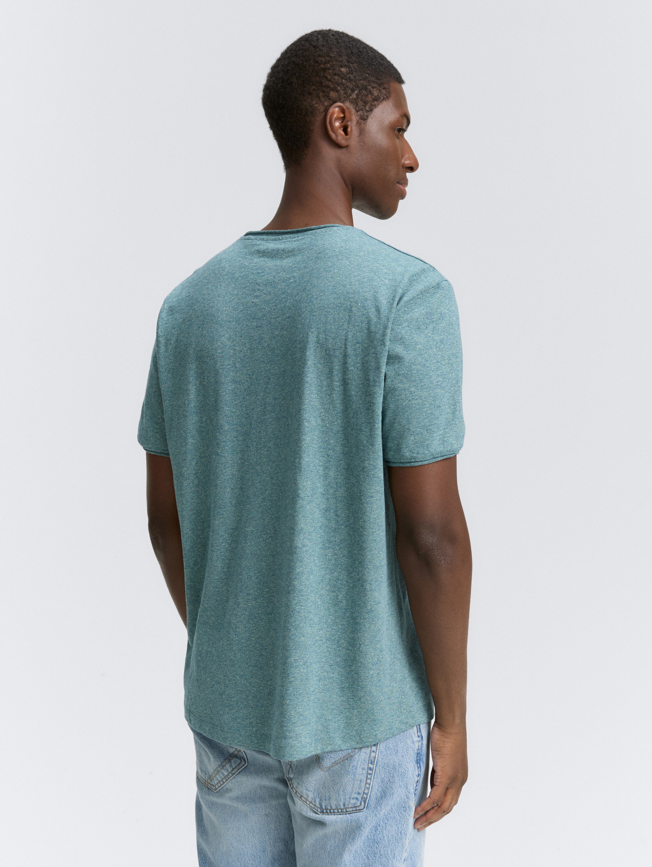 T-Shirt in Melange Optik - deep_pond_green_mix_melange - 