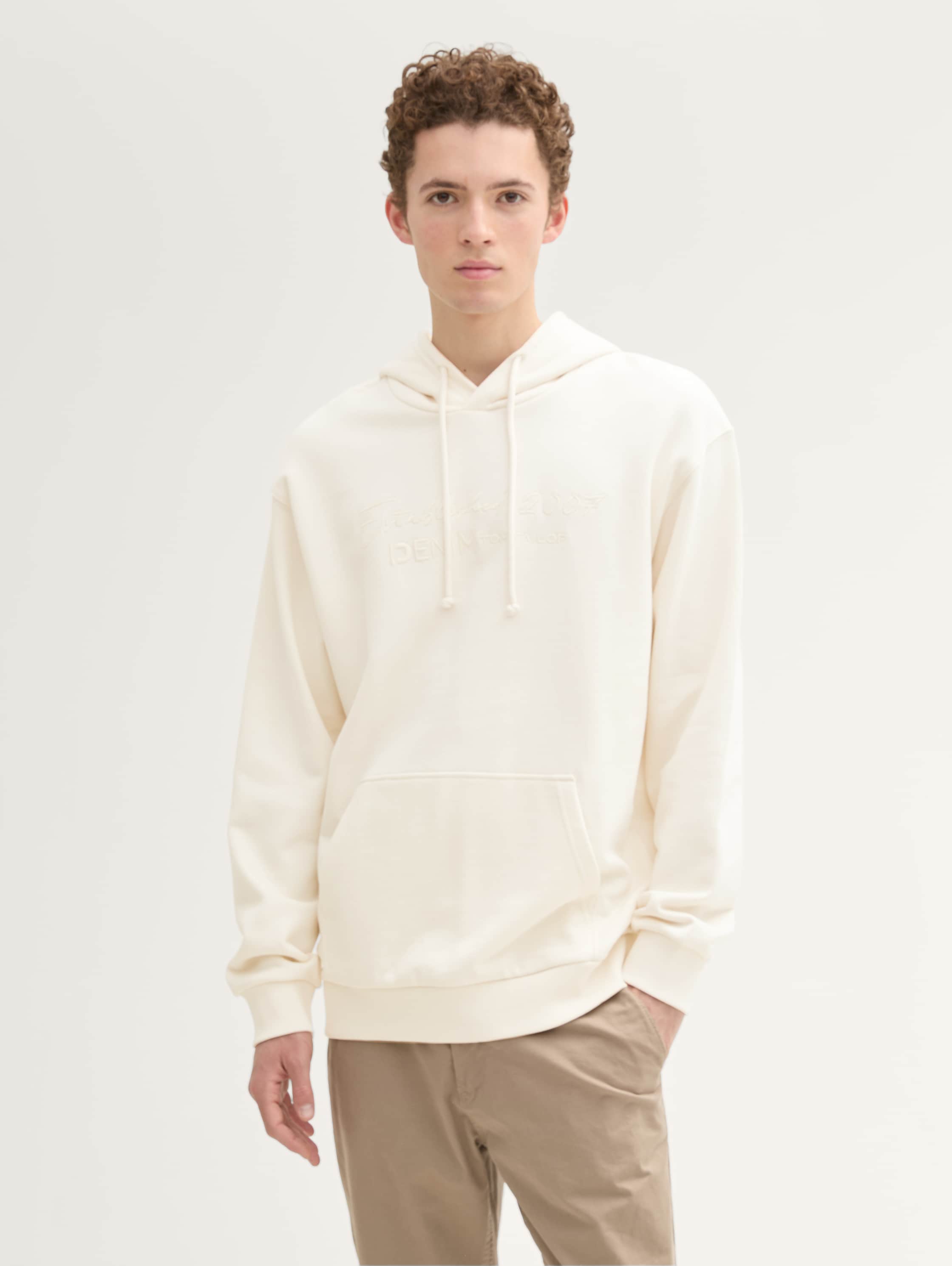 Hoodie Sweatshirt mit tonaler Logo-Stickerei - gardenia_white - 