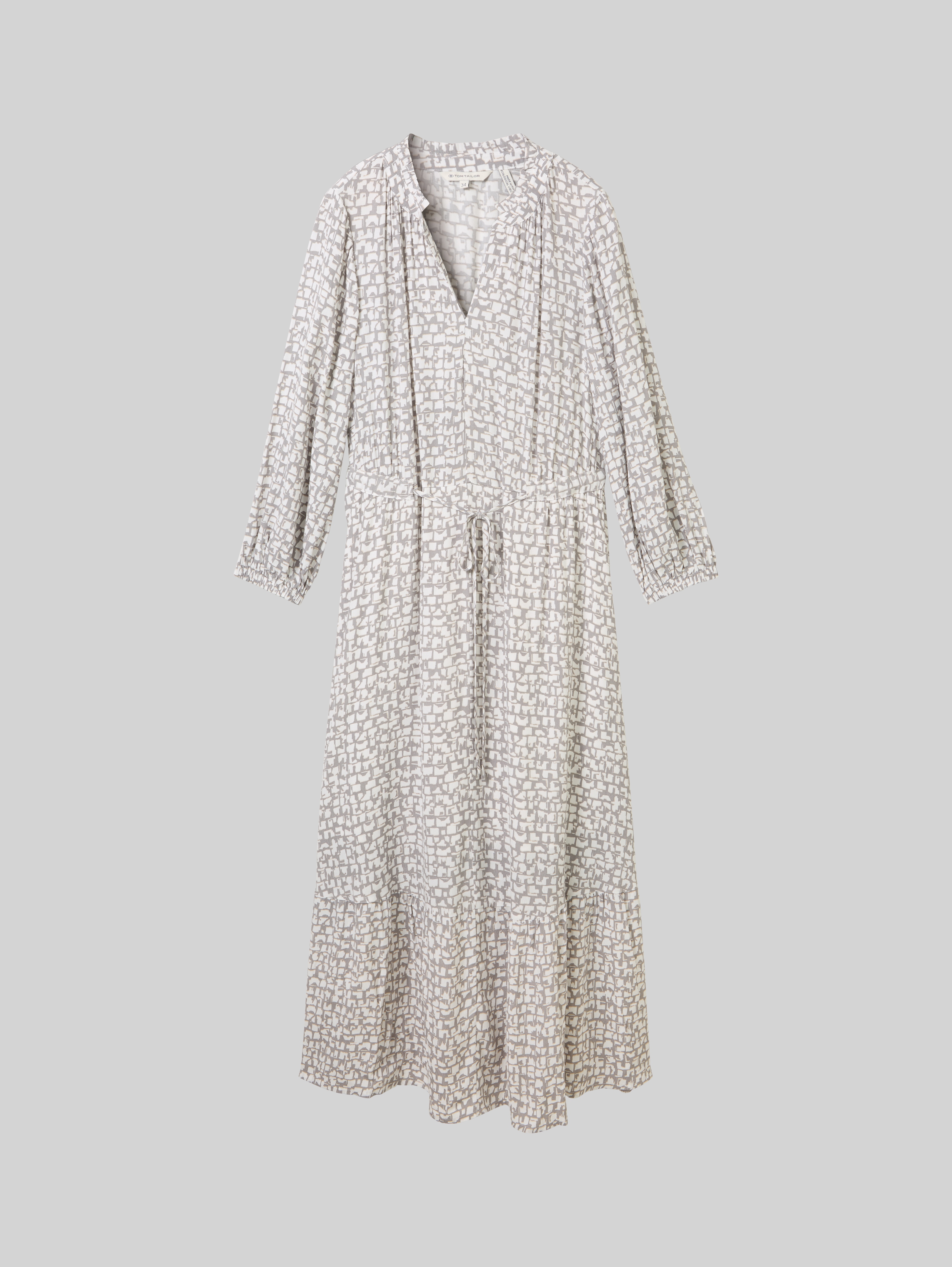 TOM TAILOR Damen Plussize Kleid – Gemustert, Mit Raffungen, 7/8-Ärmel, Gr. 44-54