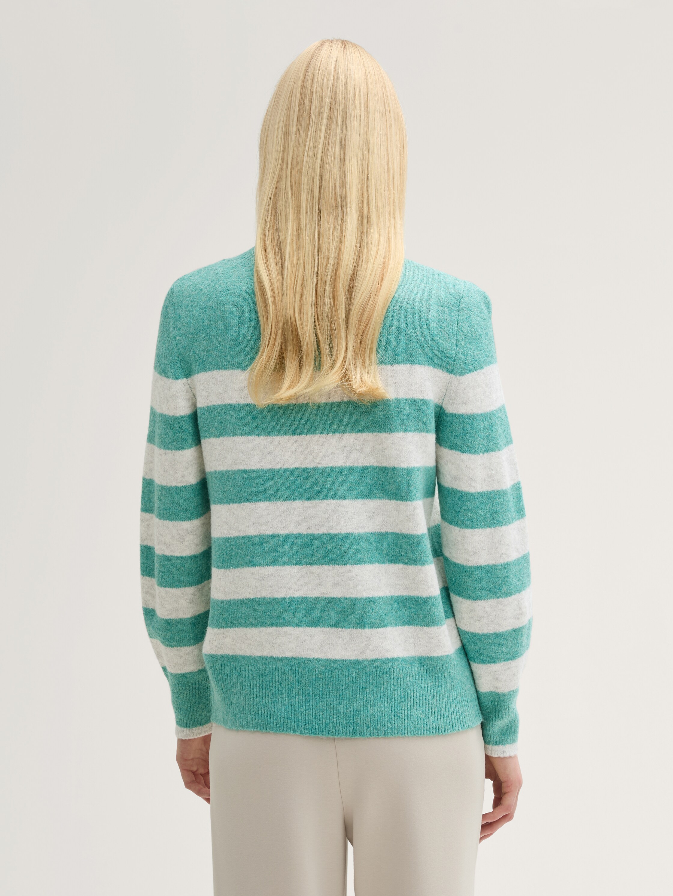 Cosy Strickpullover mit Streifenmuster - green_beige_stripe - 