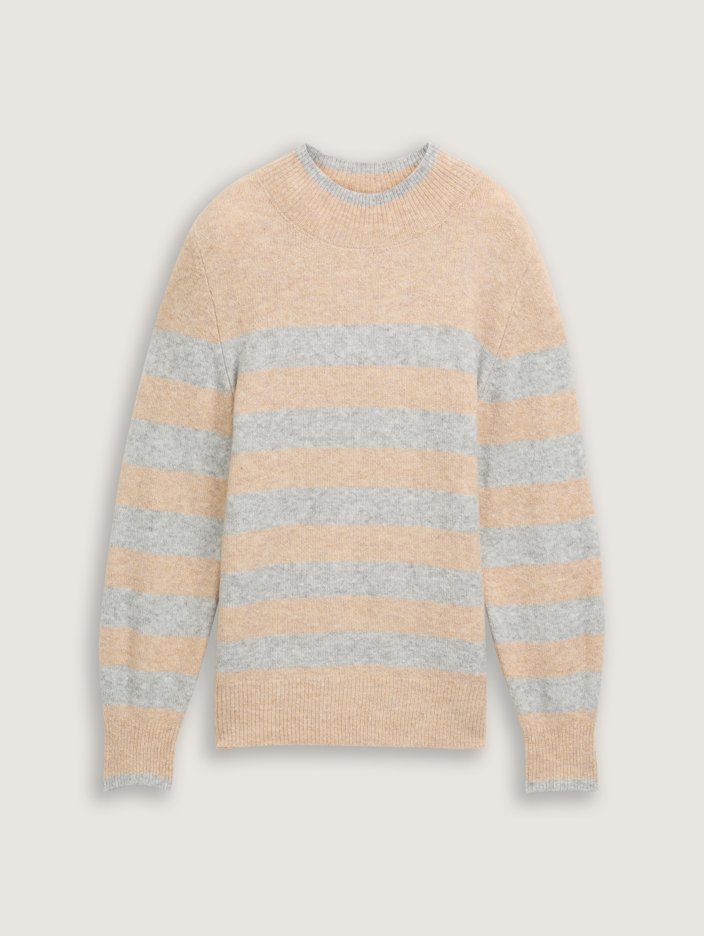 Gestreepte trui met hoge hals - camel_beige_stripe - 