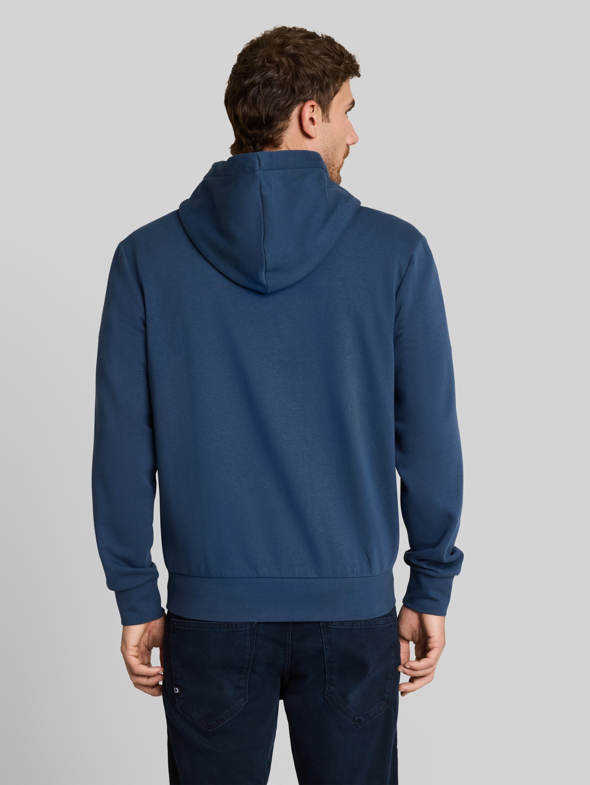 Basic hoodie-sweatjack - Dark Duck Blue - Neklijn model-achteraanzicht