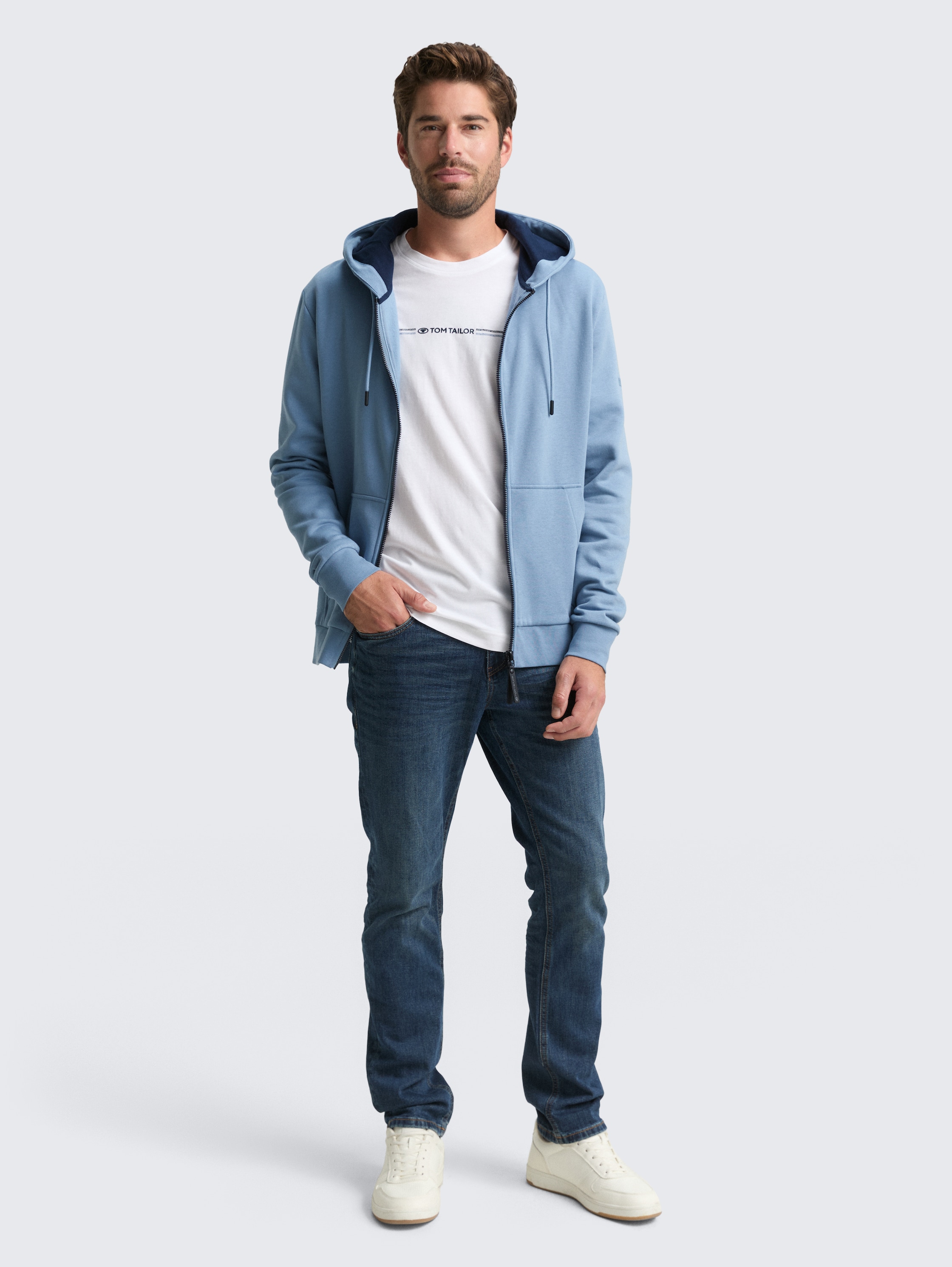 Basic hoodie sweatshirt jacket - faded_denim_blue -