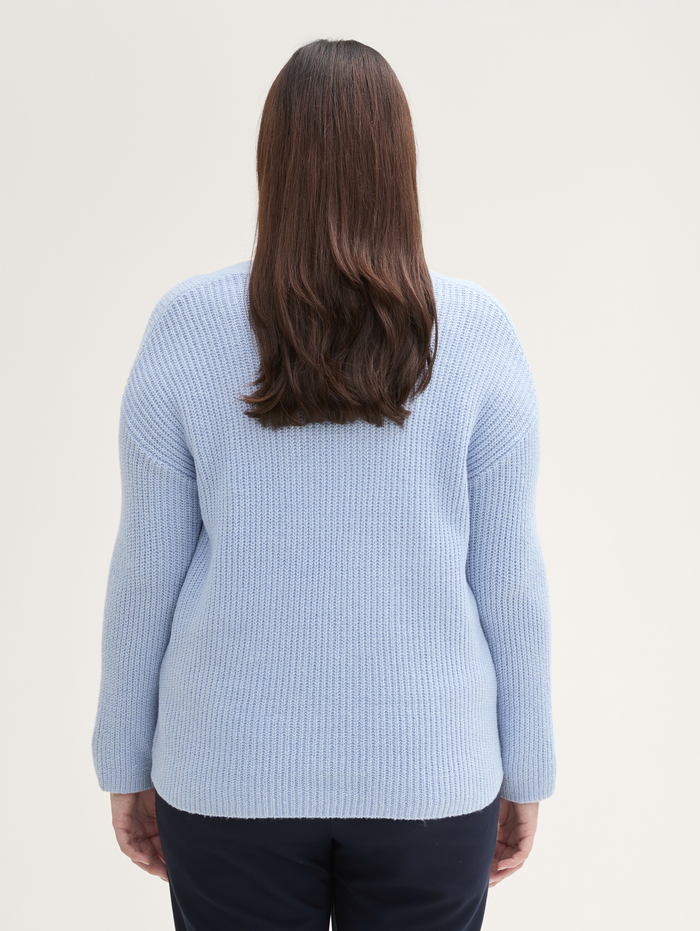 Plus Size - Strickpullover mit V-Ausschnitt - kentucky_blue_melange_1 - 