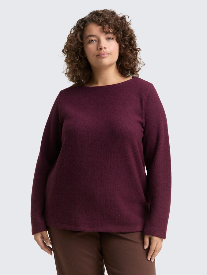 Plus Size - Zacht aanvoelend sweatshirt met knoopdetails door Women Plus Size, Dark Red Mélange