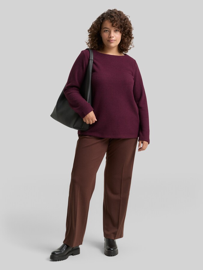 Plus Size - Zacht aanvoelend sweatshirt met knoopdetails door Women Plus Size, Dark Red Mélange