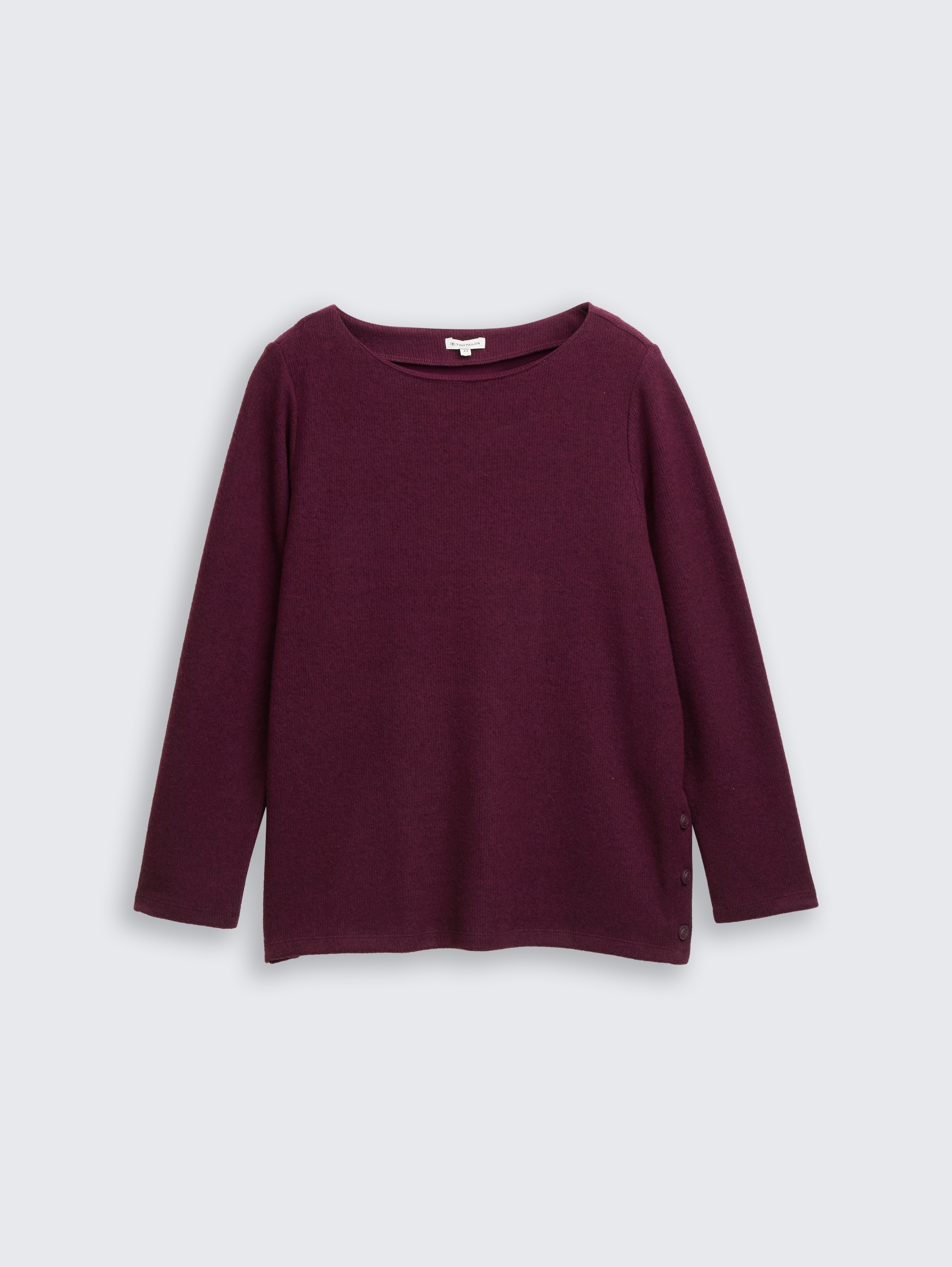 Plus Size - Soft-touch sweatshirt with button details - Dark Red Mélange - Front product view