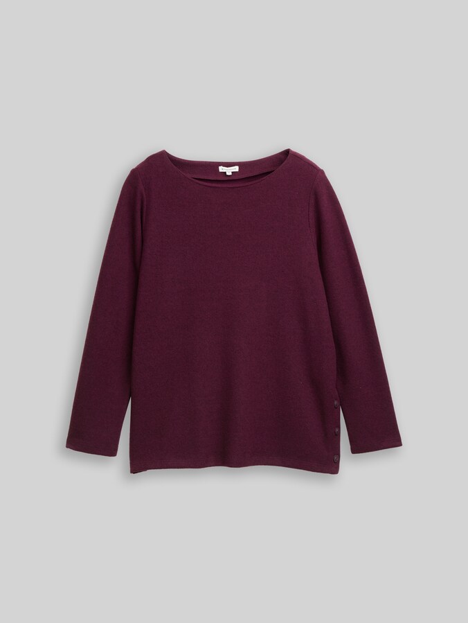 Plus Size - Soft-Touch Sweatshirt mit Knopfdetails von Women Plus Size, Dark Red Mélange