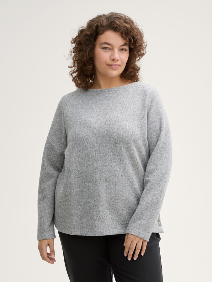 Plus Size - Soft-touch sweatshirt with button details by Women Plus Size, medium silver grey melange