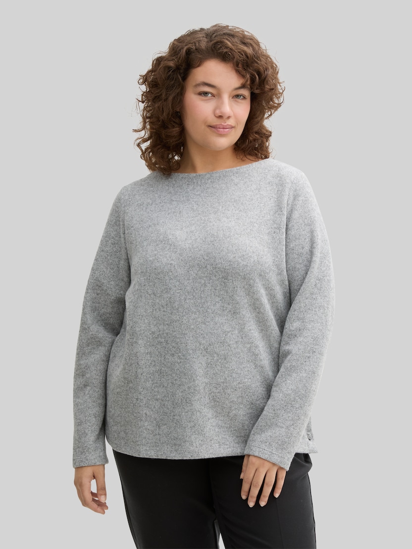 Plus Size - Zacht aanvoelend sweatshirt met knoopdetails door Women Plus Size, medium silver grey melange