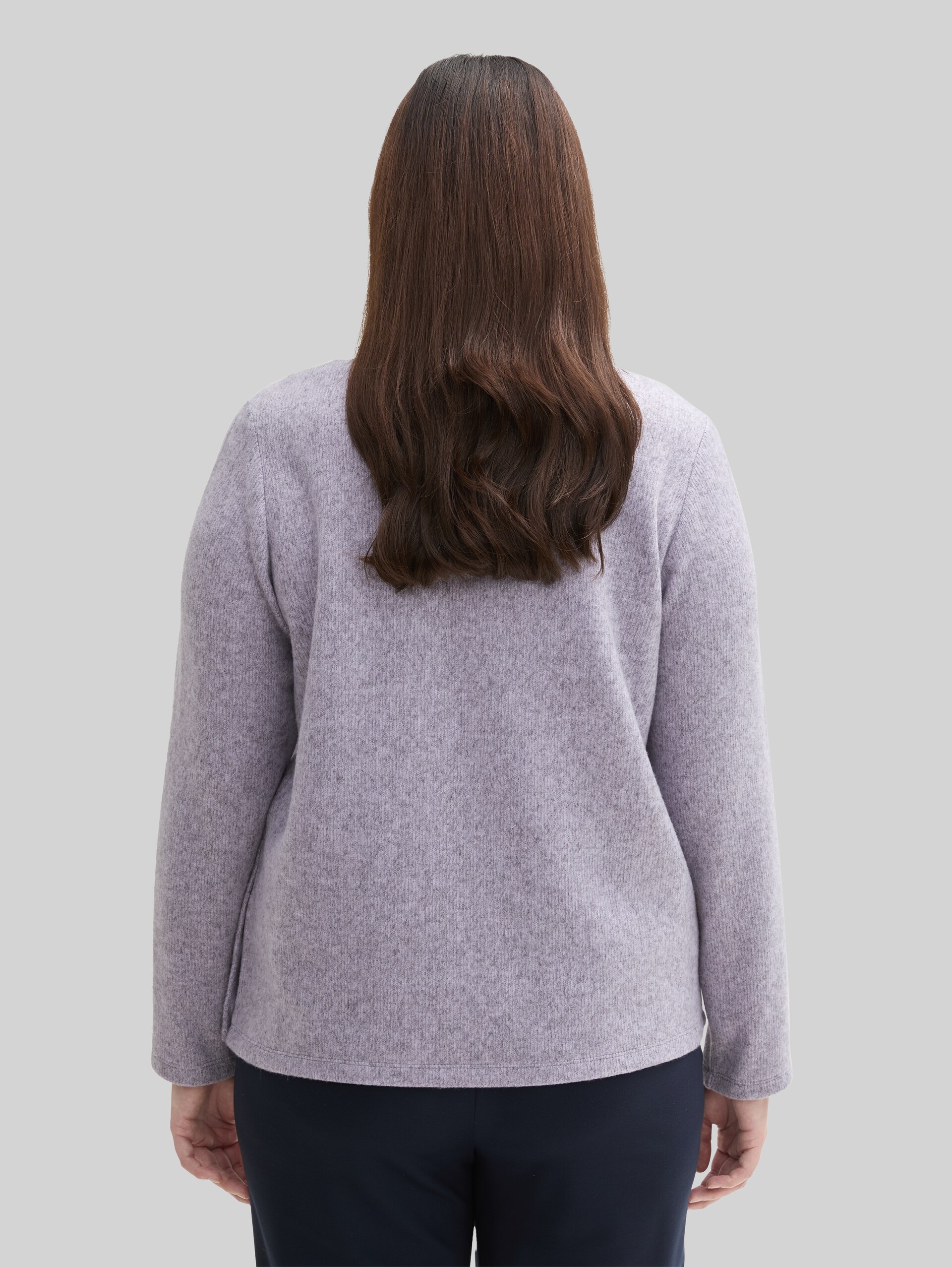 Plus Size - Soft-touch sweatshirt with button details - soft lavender melange - Neckline model-back view