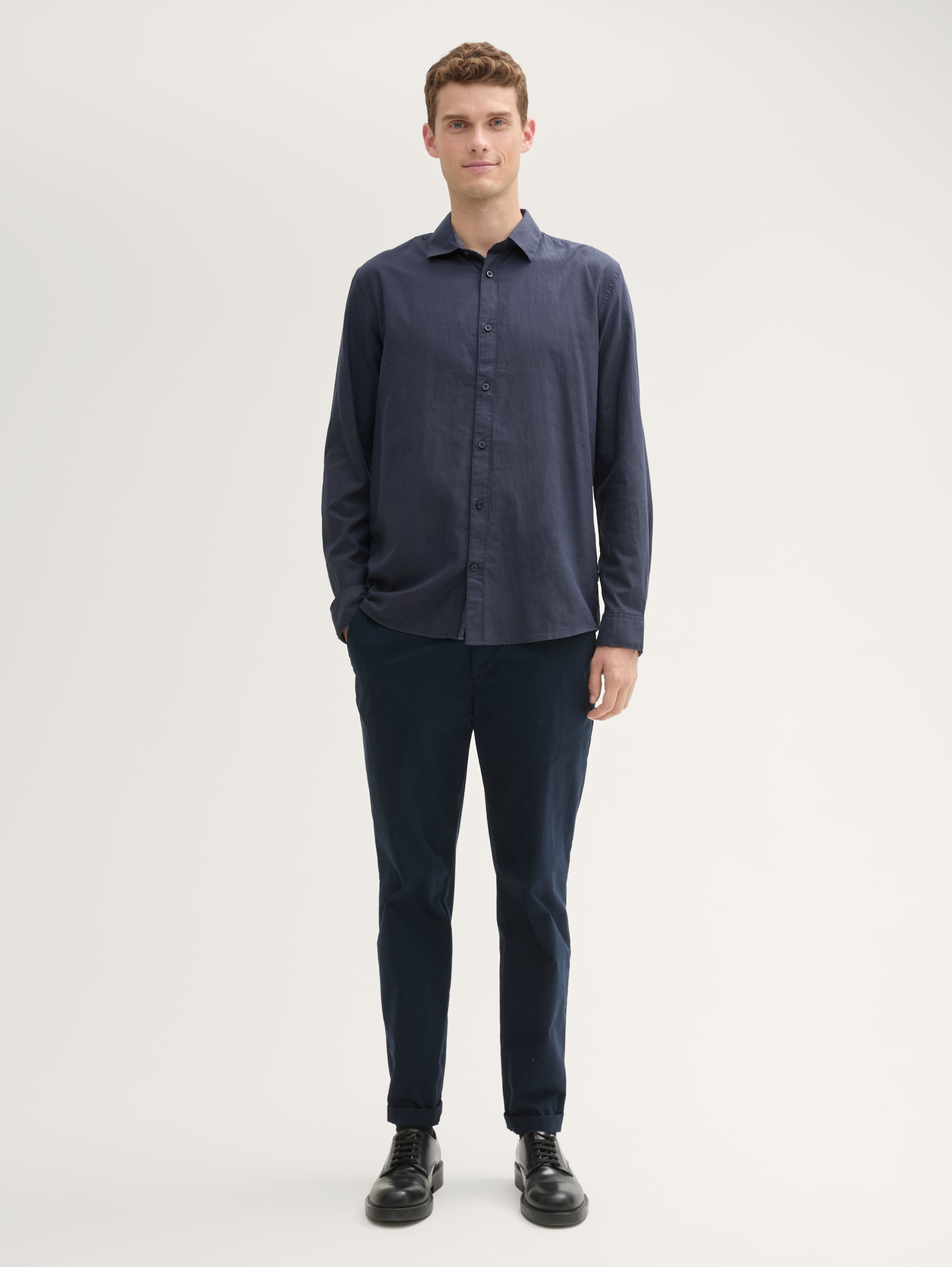 Fitted Hemd aus Baumwolle - blue_structure - 