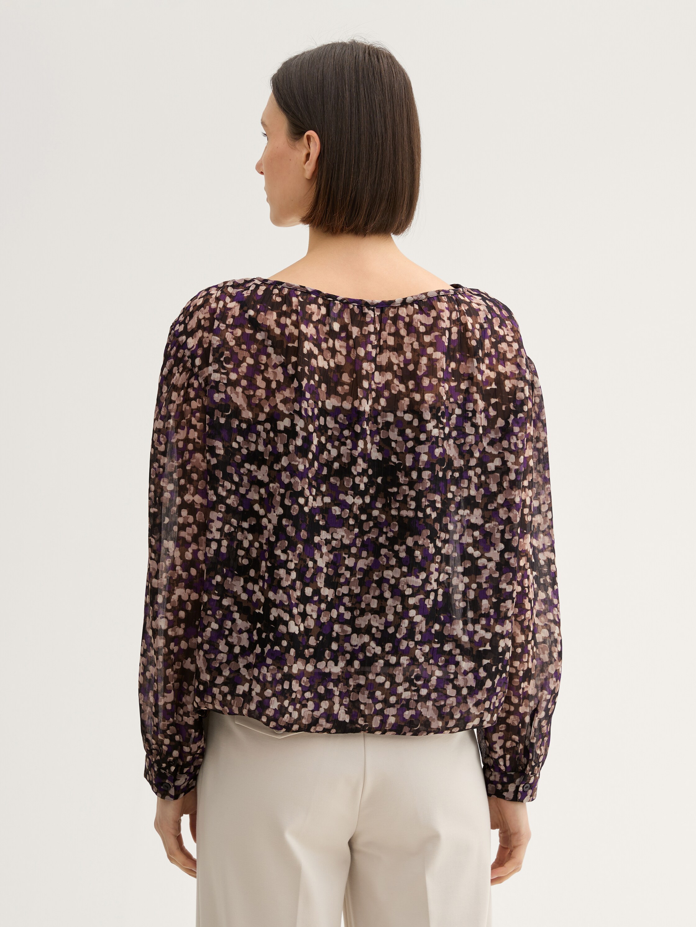 Gemusterte Chiffon Bluse - neutral_watercolor_squares - 