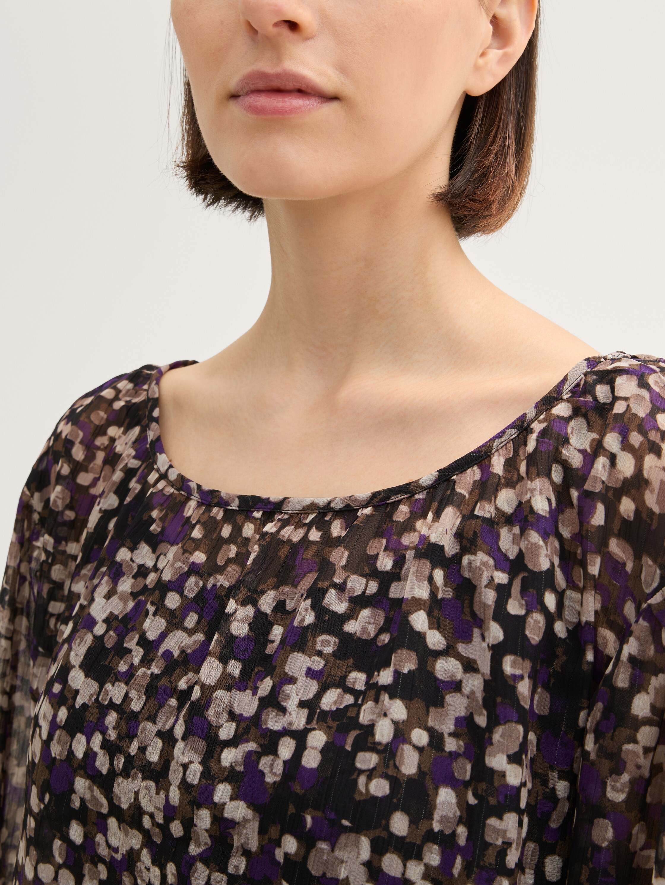 Gemusterte Chiffon Bluse - neutral_watercolor_squares - 