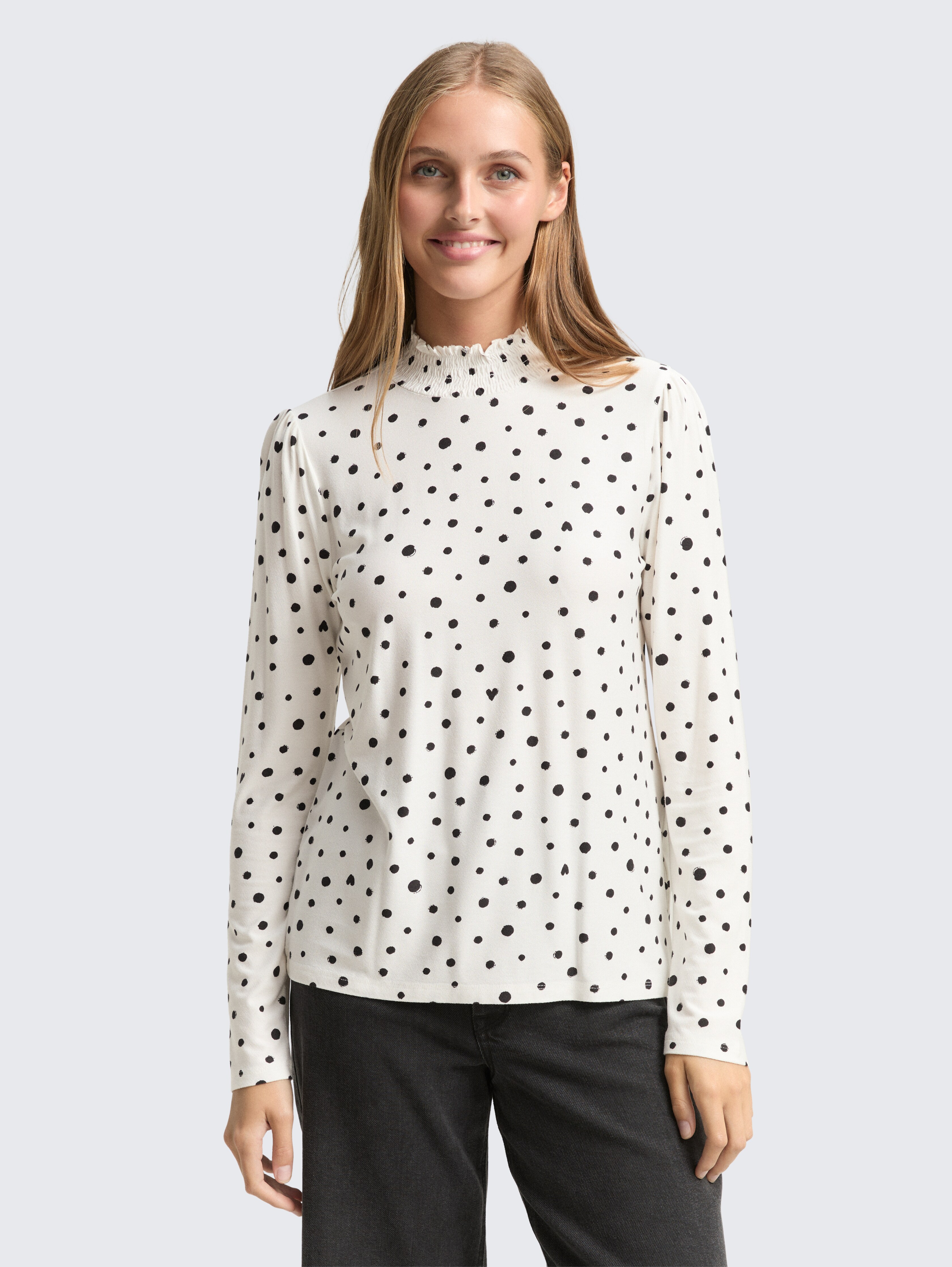 Langarmshirt mit Muster von Denim Female, small offwhite black dot print
