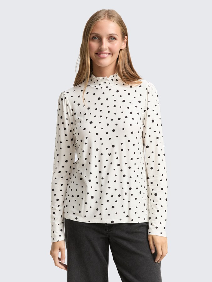 Shirt met lange mouwen en patroon door Denim Female, small offwhite black dot print