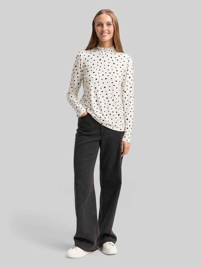 Shirt met lange mouwen en patroon door Denim Female, small offwhite black dot print