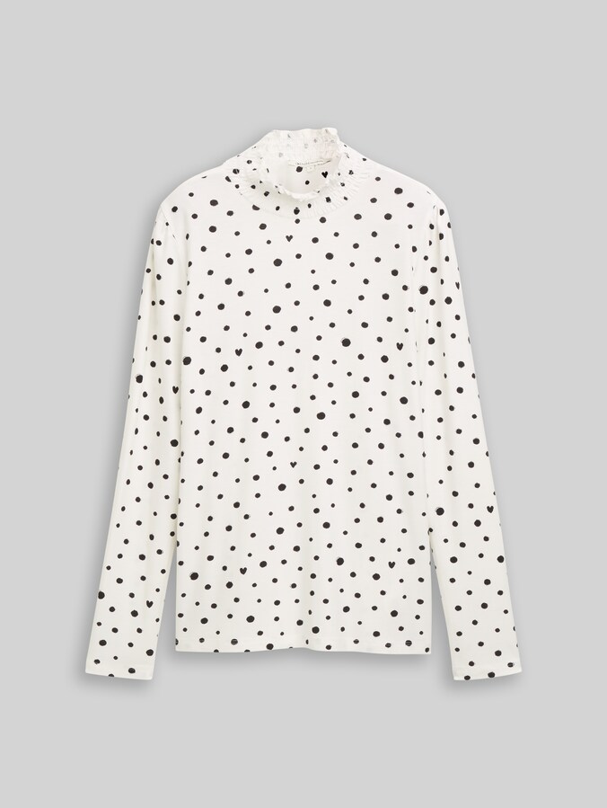 Long-sleeved shirt with pattern by Denim Female, small offwhite black dot print