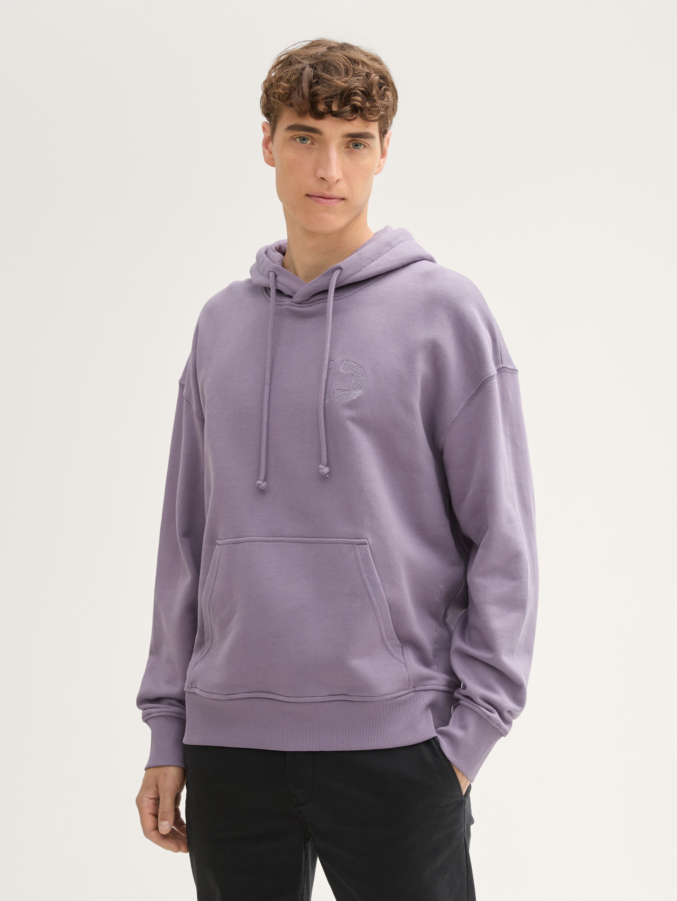 Relaxed Hoodie Sweatshirt mit Logo-Stickerei - foggy_purple - 