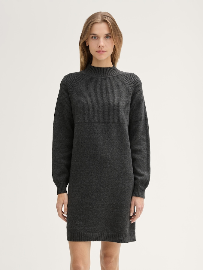 Knit dress with stand-up collar by Denim Female, Shale Grey Melange