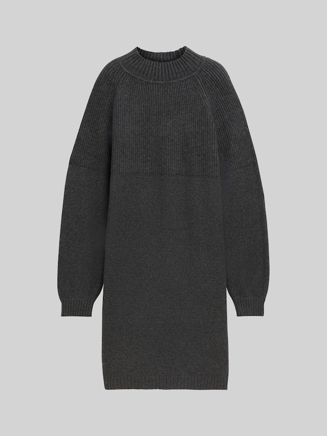 Strickkleid mit Stehkragen von Denim Female, Shale Grey Melange
