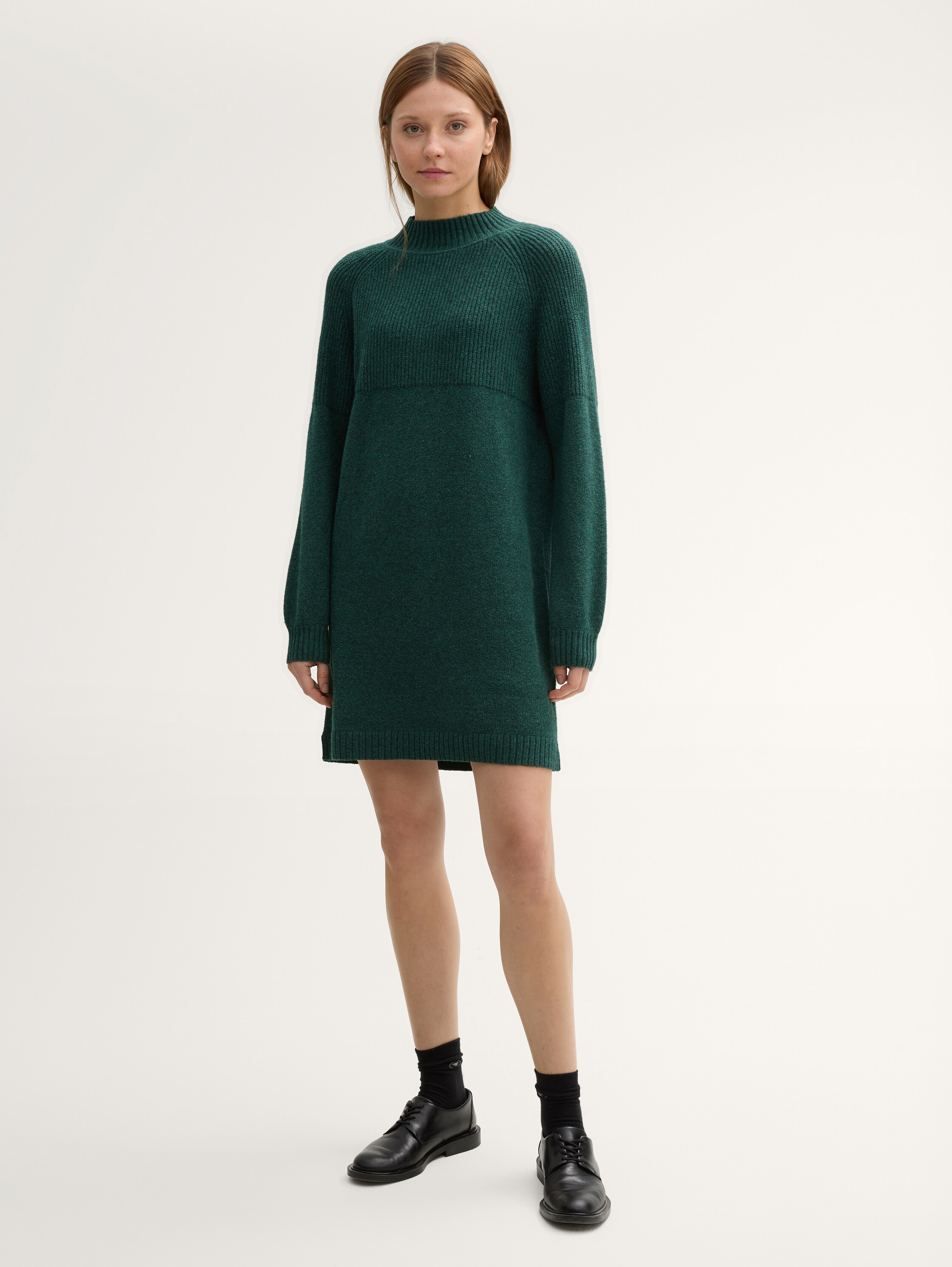 Strickkleid mit Stehkragen - midnight_forest_green_mlange - 