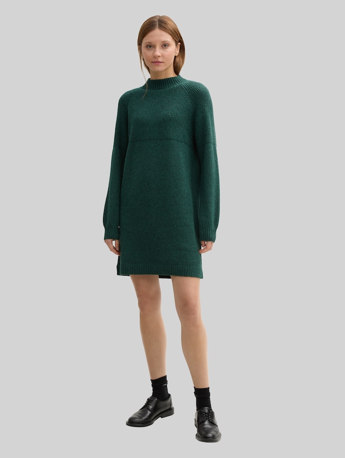 Gebreide jurk met opstaande kraag door Denim Female, Midnight Forest Green Mélange