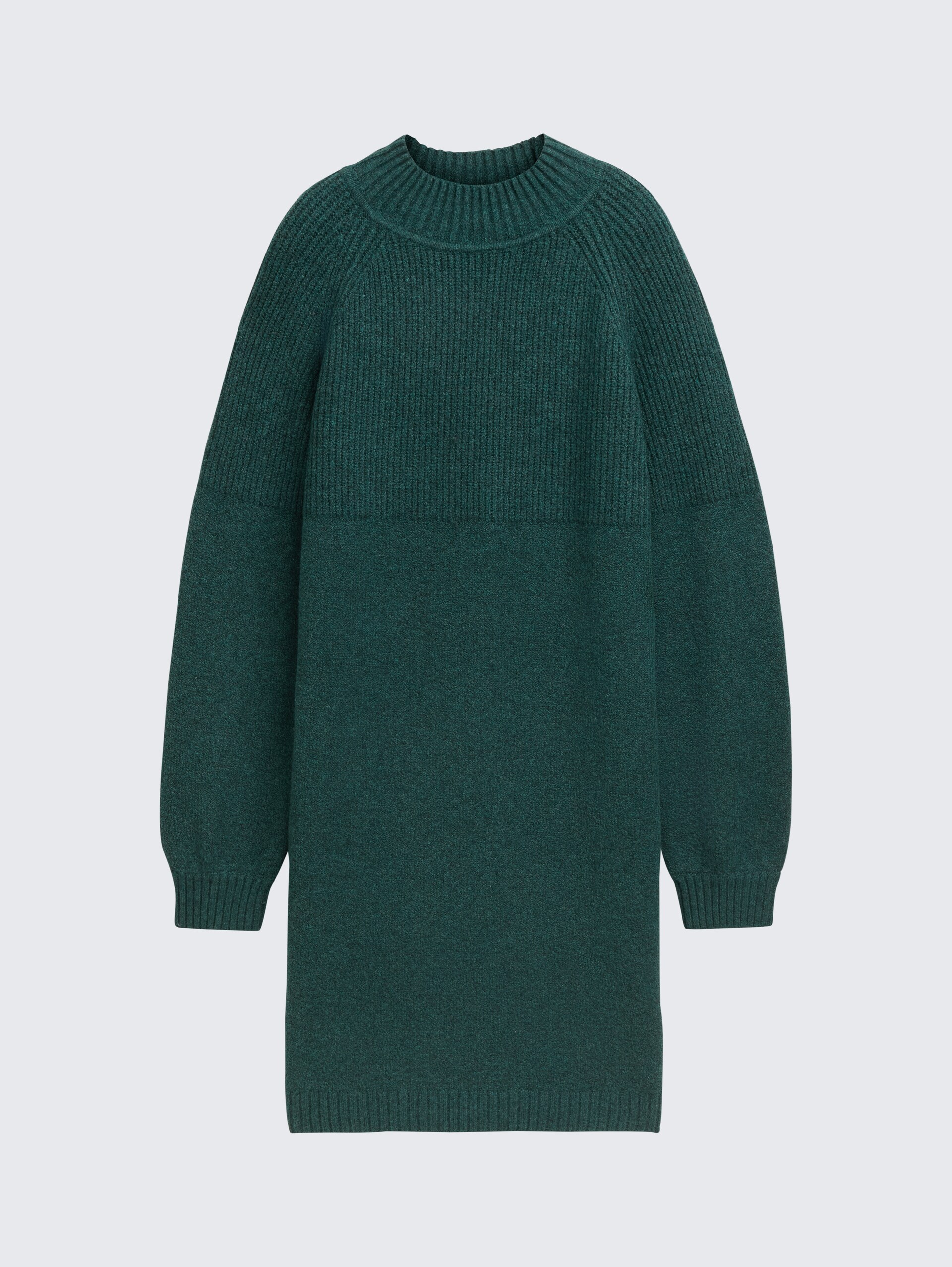 Strickkleid mit Stehkragen - Midnight Forest Green Mélange - Vorder-Produkt-Ansicht