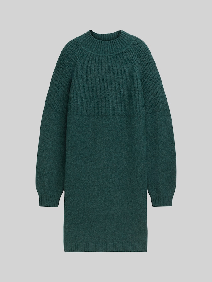 Gebreide jurk met opstaande kraag door Denim Female, Midnight Forest Green Mélange