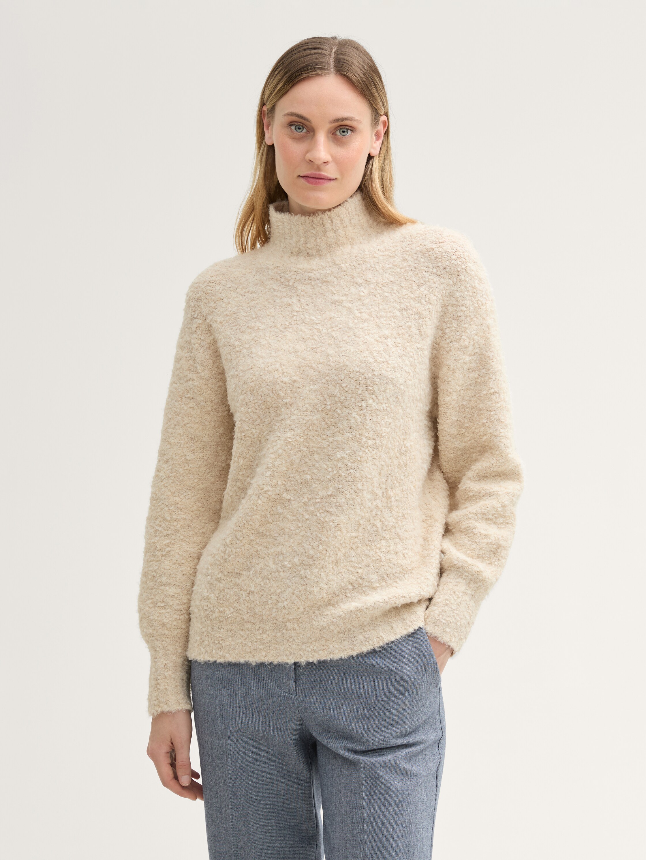 Loose Fit Strickpullover in Bouclé-Optik - doeskin_melange - 