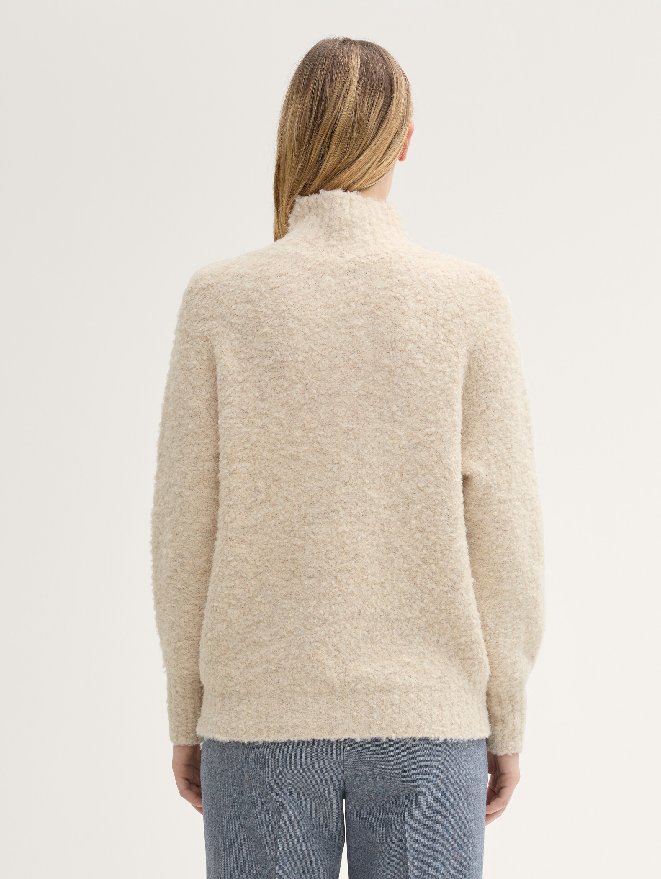 Loose Fit Strickpullover in Bouclé-Optik - doeskin_melange - 